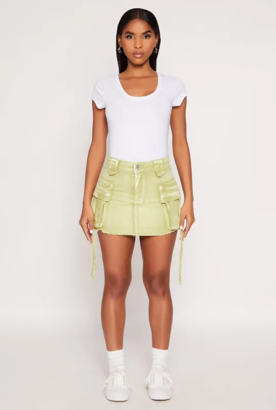Daisy Acid Wash Denim Mini Cargo Skirt sold by Rainbow