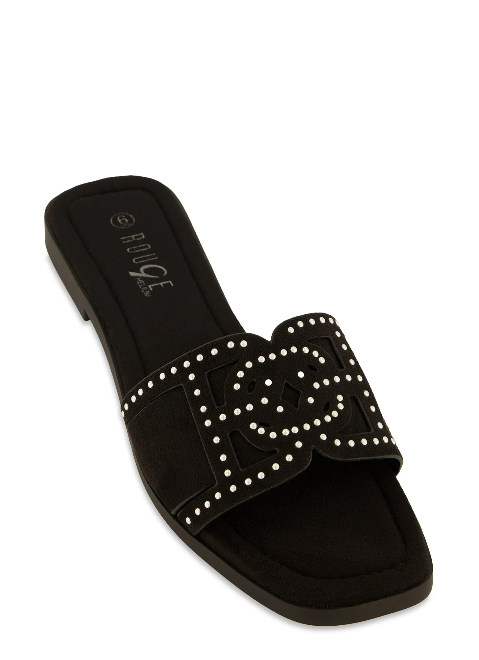 Studded Cut Out Band Slide Sandals sold by Rainbow
