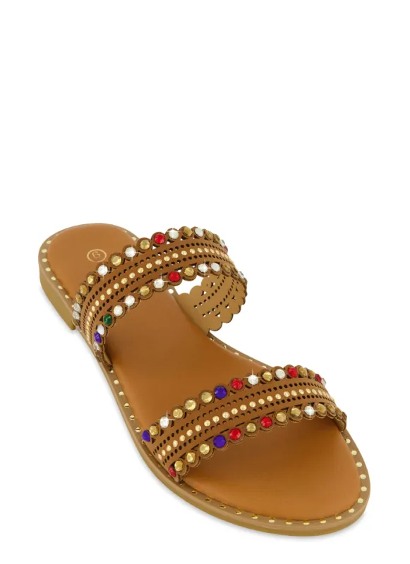 Studded Double Band Slide Sandals sold by Rainbow