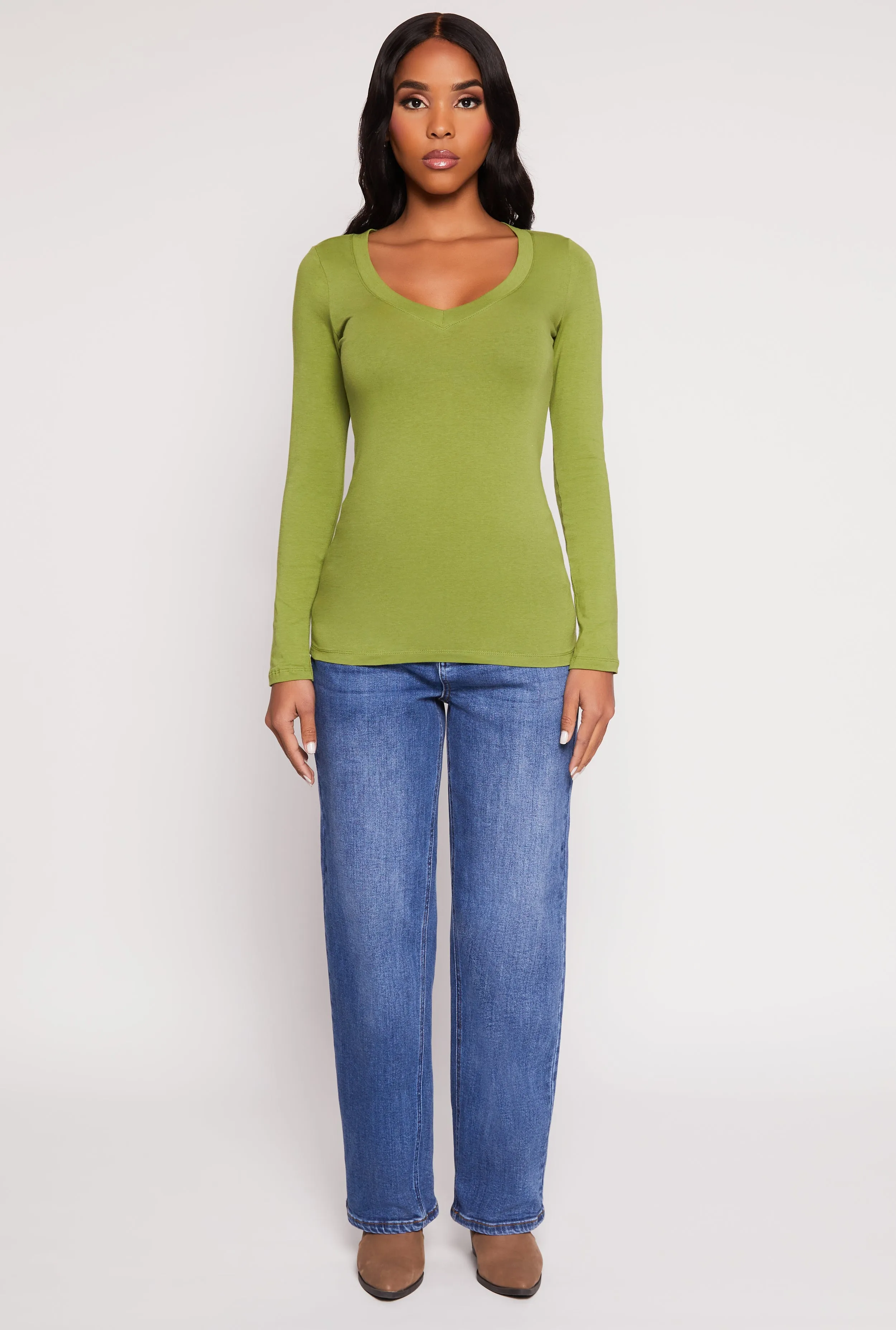 Basic Long Sleeve V Neck Tee sold by Rainbow