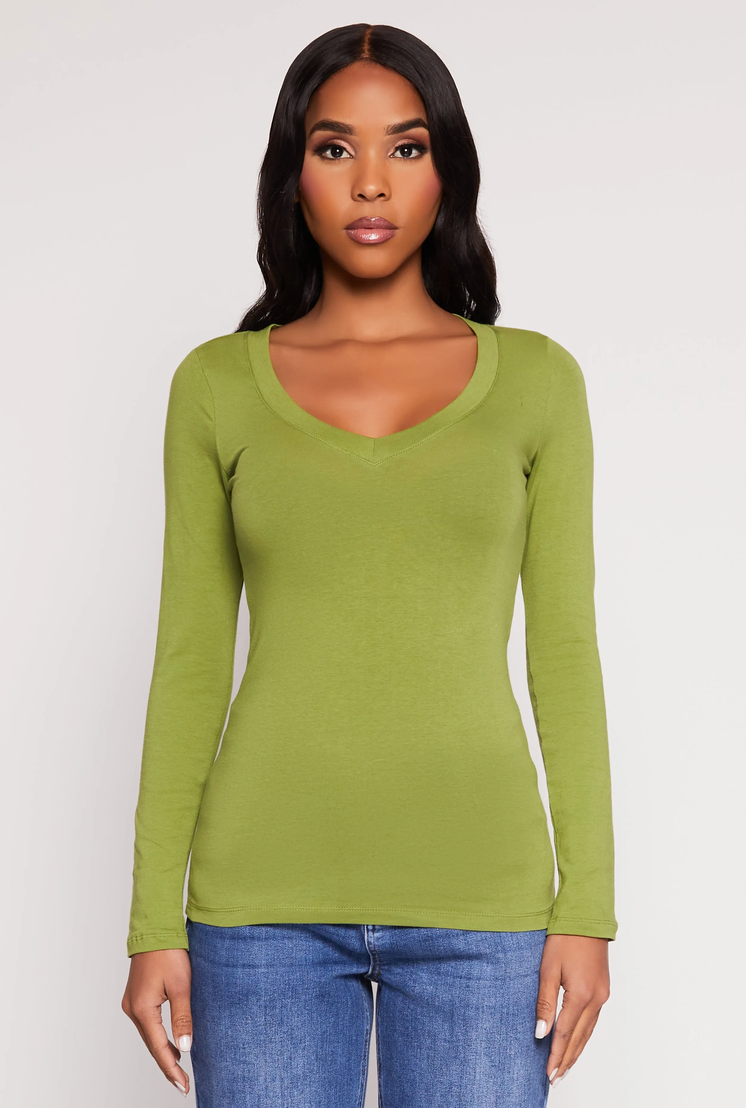 Basic Long Sleeve V Neck Tee sold by Rainbow product image thumbnail 2