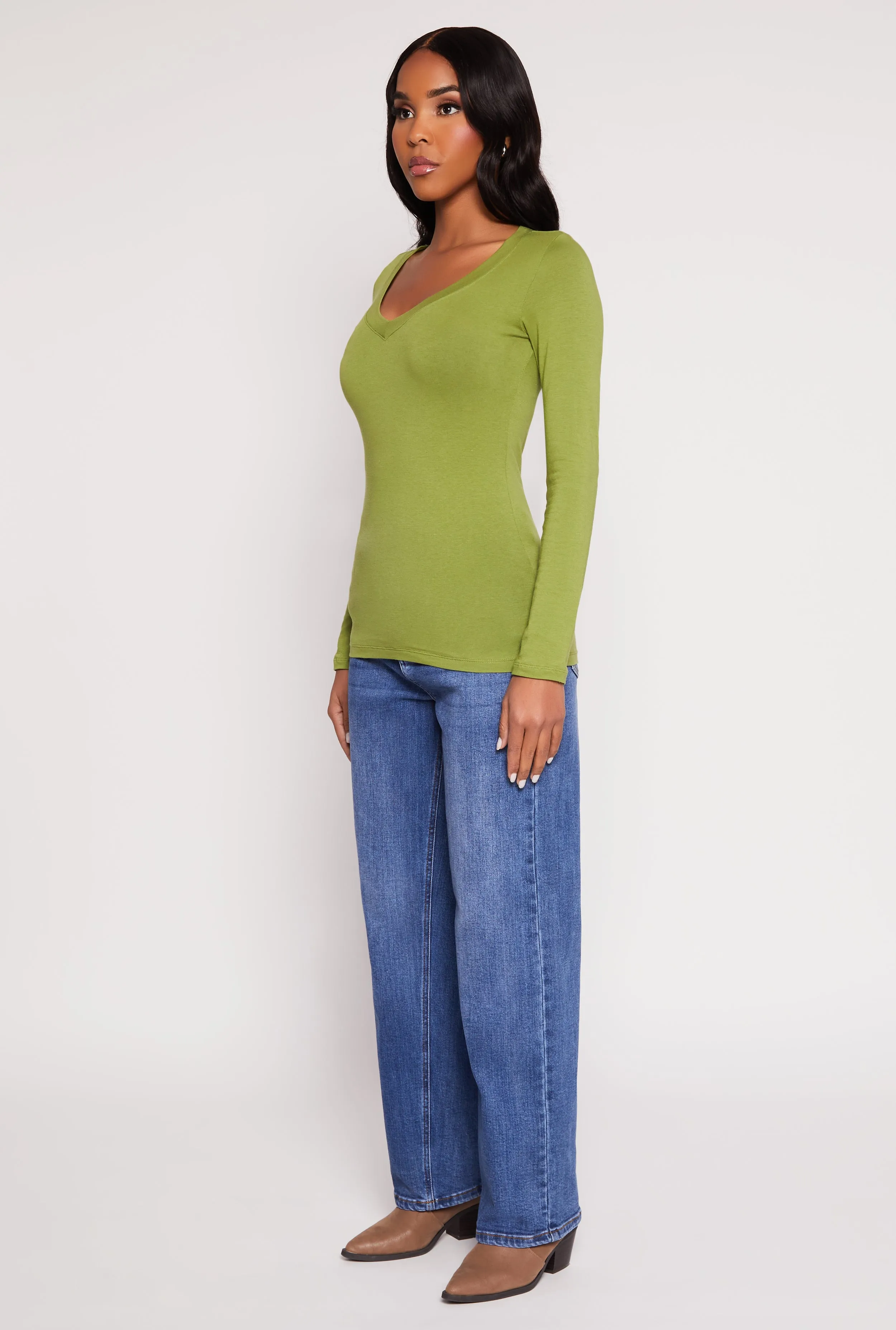 Basic Long Sleeve V Neck Tee sold by Rainbow product image thumbnail 3