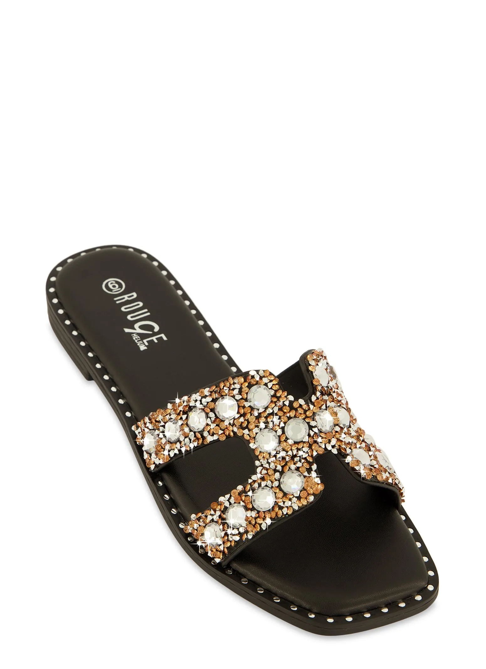 Rhinestone Studded Cut Out Band Slide Sandals sold by Rainbow