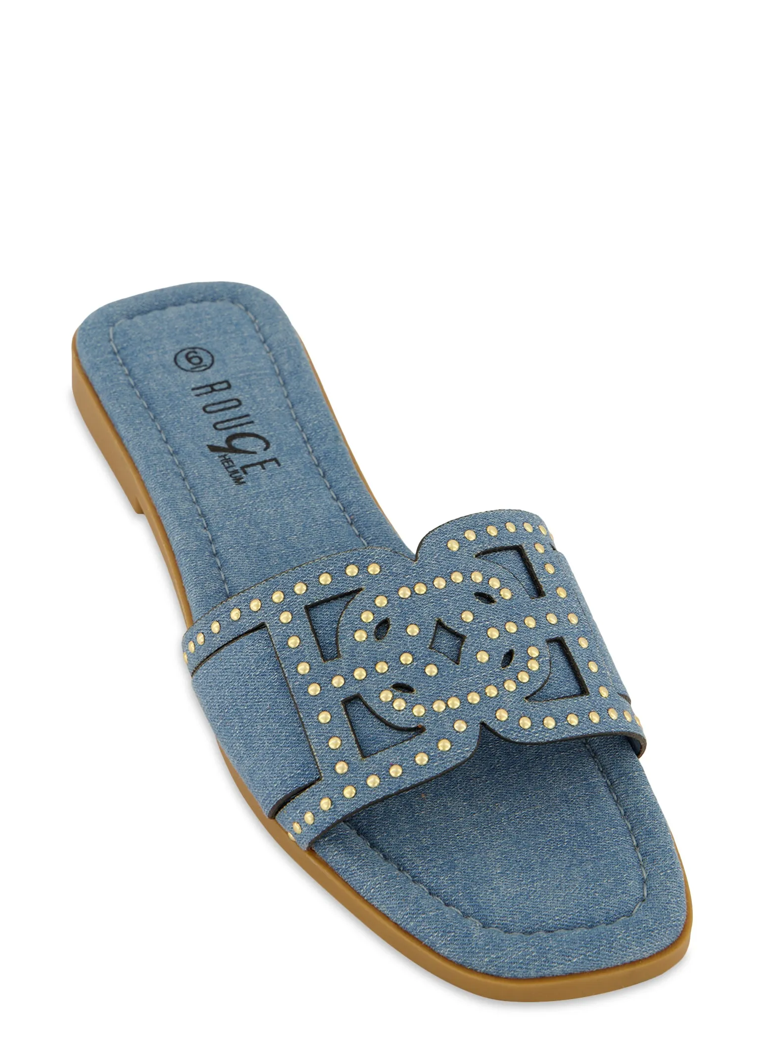 Studded Cut Out Band Slide Sandals sold by Rainbow