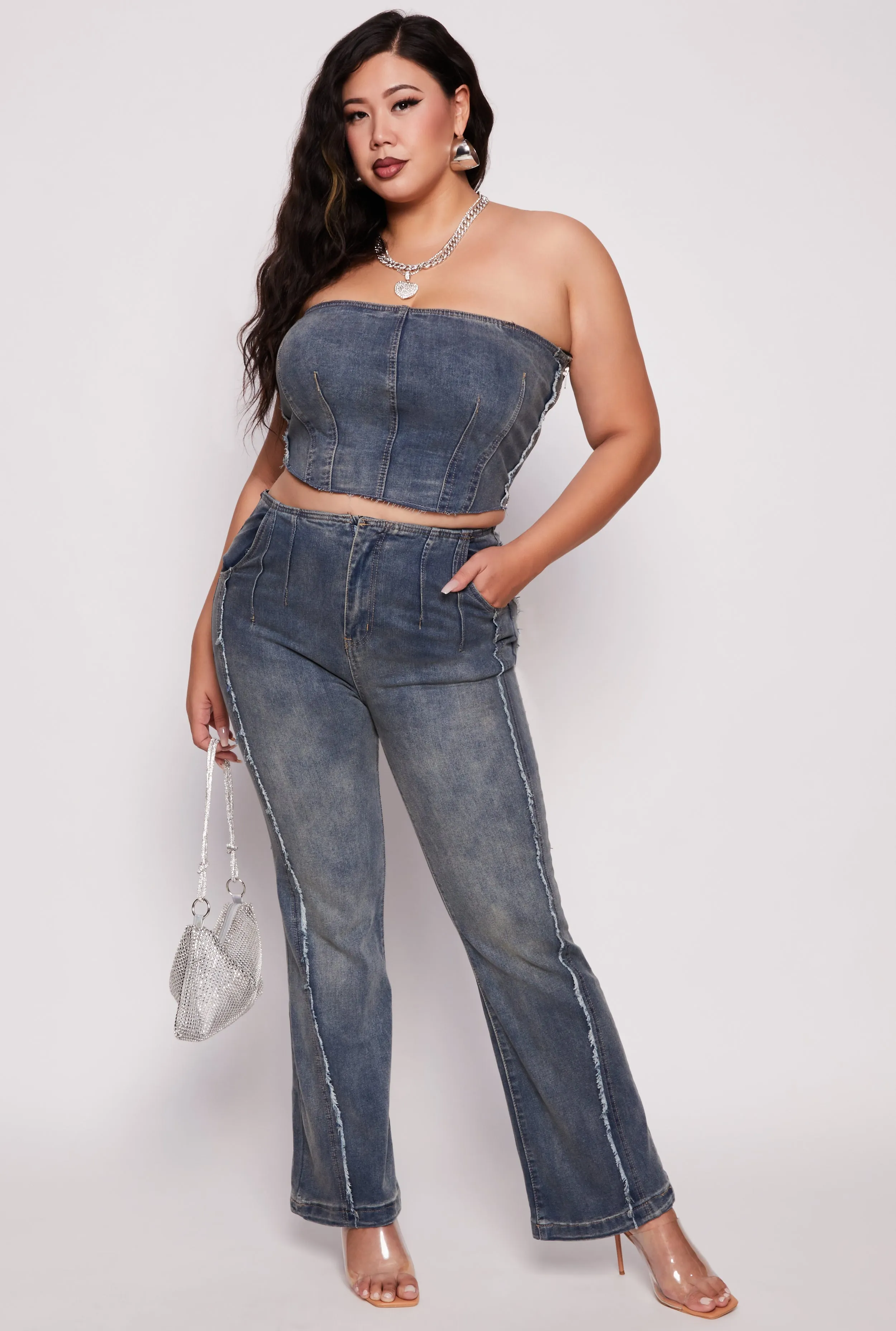 Plus Size Frayed Trim Flare Jeans sold by Rainbow