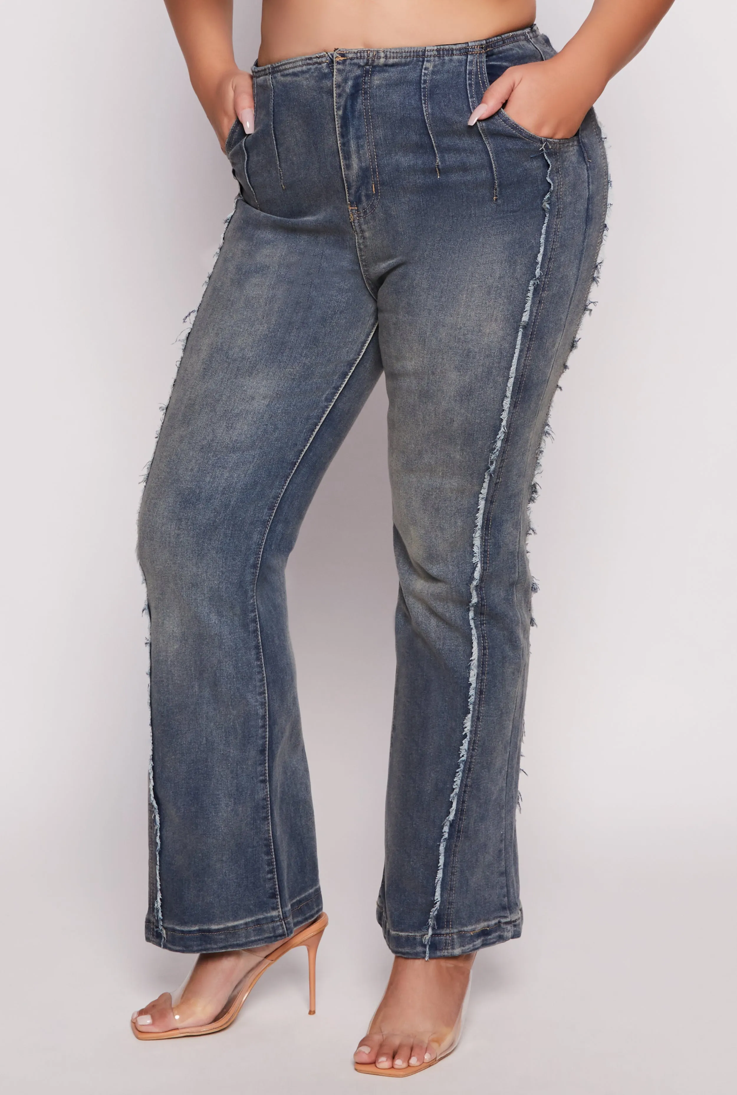 Plus Size Frayed Trim Flare Jeans sold by Rainbow product image thumbnail 2