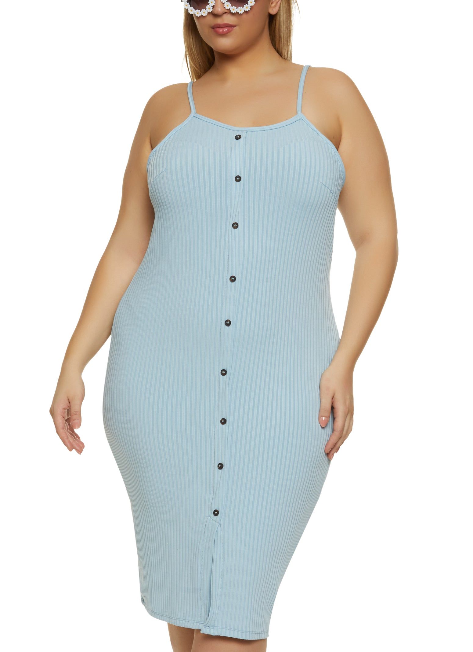 Plus Size Ribbed Button Front Dress sold by Rainbow