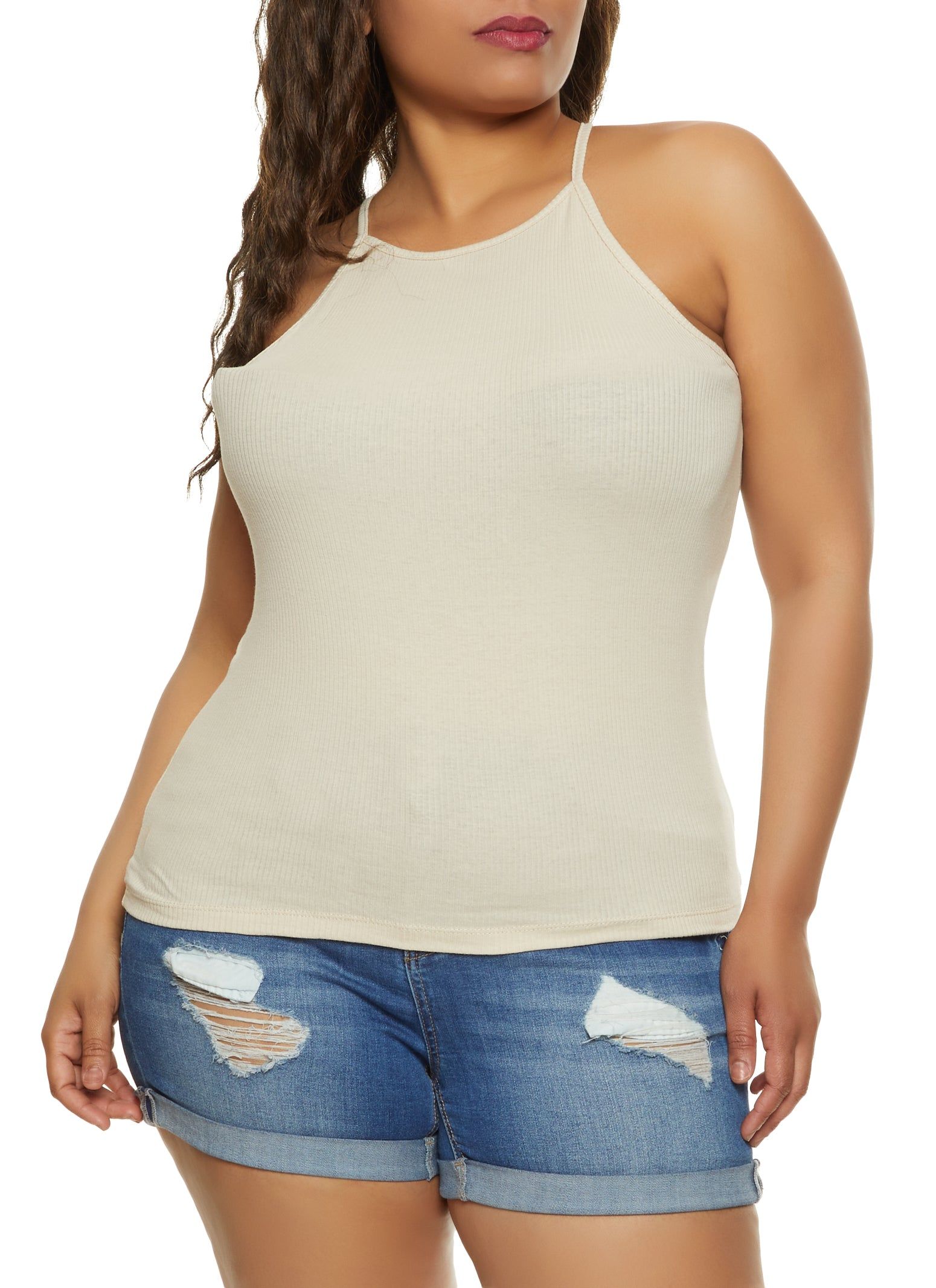 Plus Size Rib Knit Racerback Tank Top sold by Rainbow