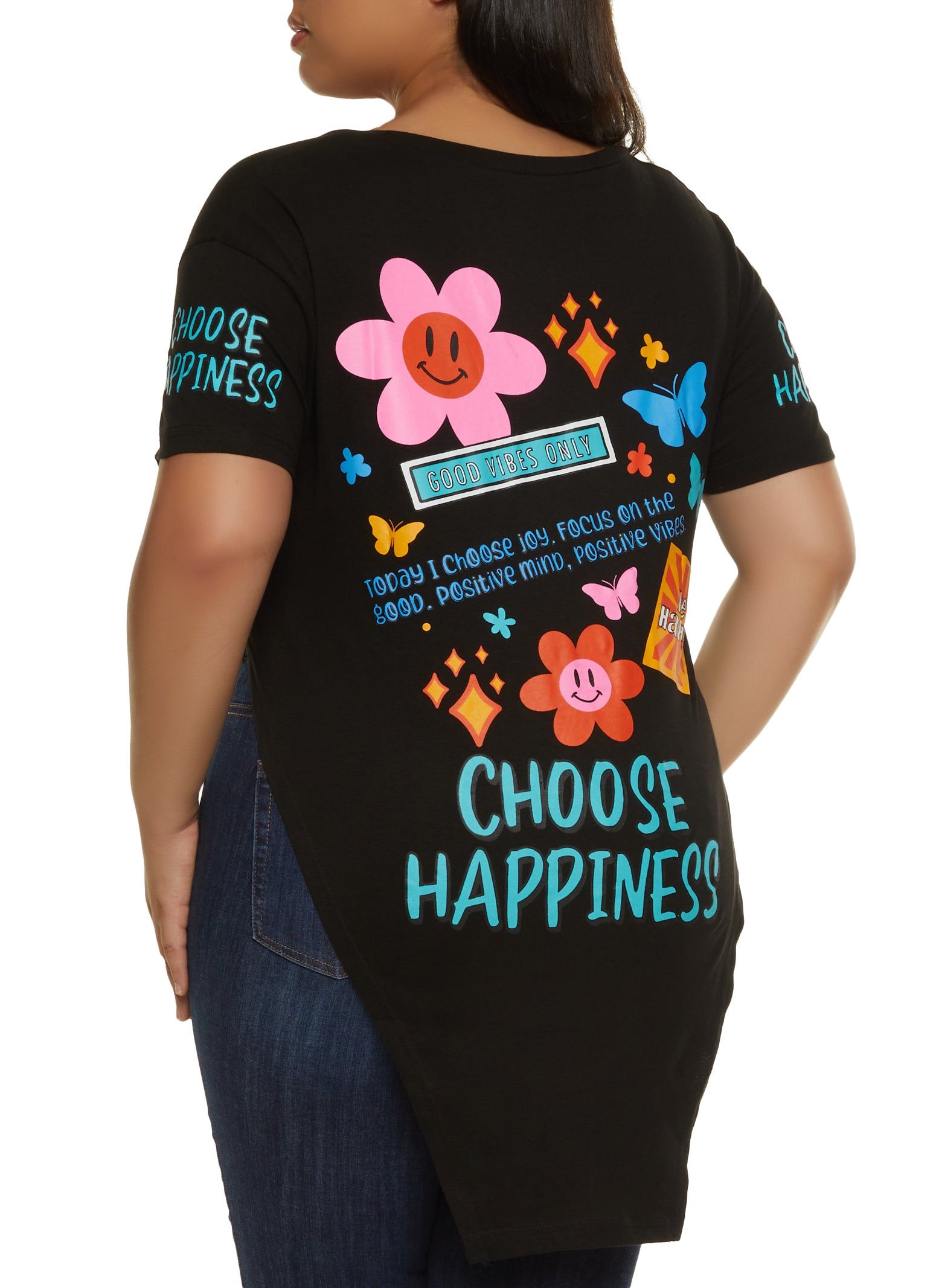 Plus Size Choose Happiness Hanky Hem Graphic Tee sold by Rainbow product image thumbnail 2