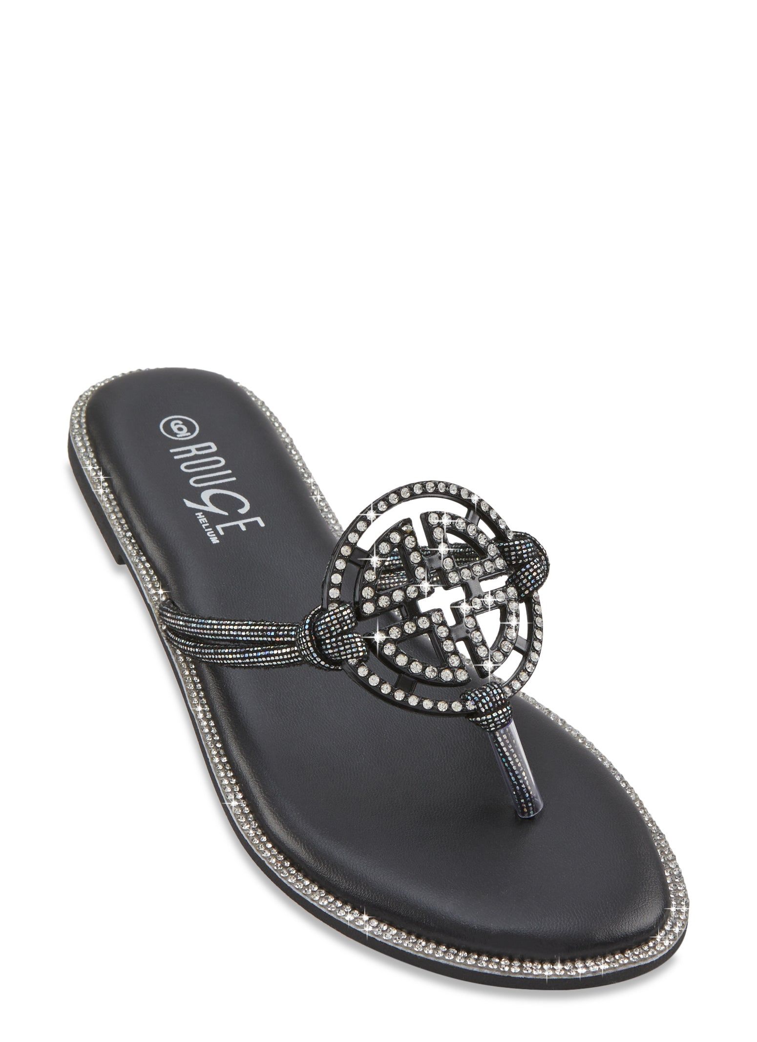Rhinestone Trim Geo Pendant Thong Slide Sandals sold by Rainbow