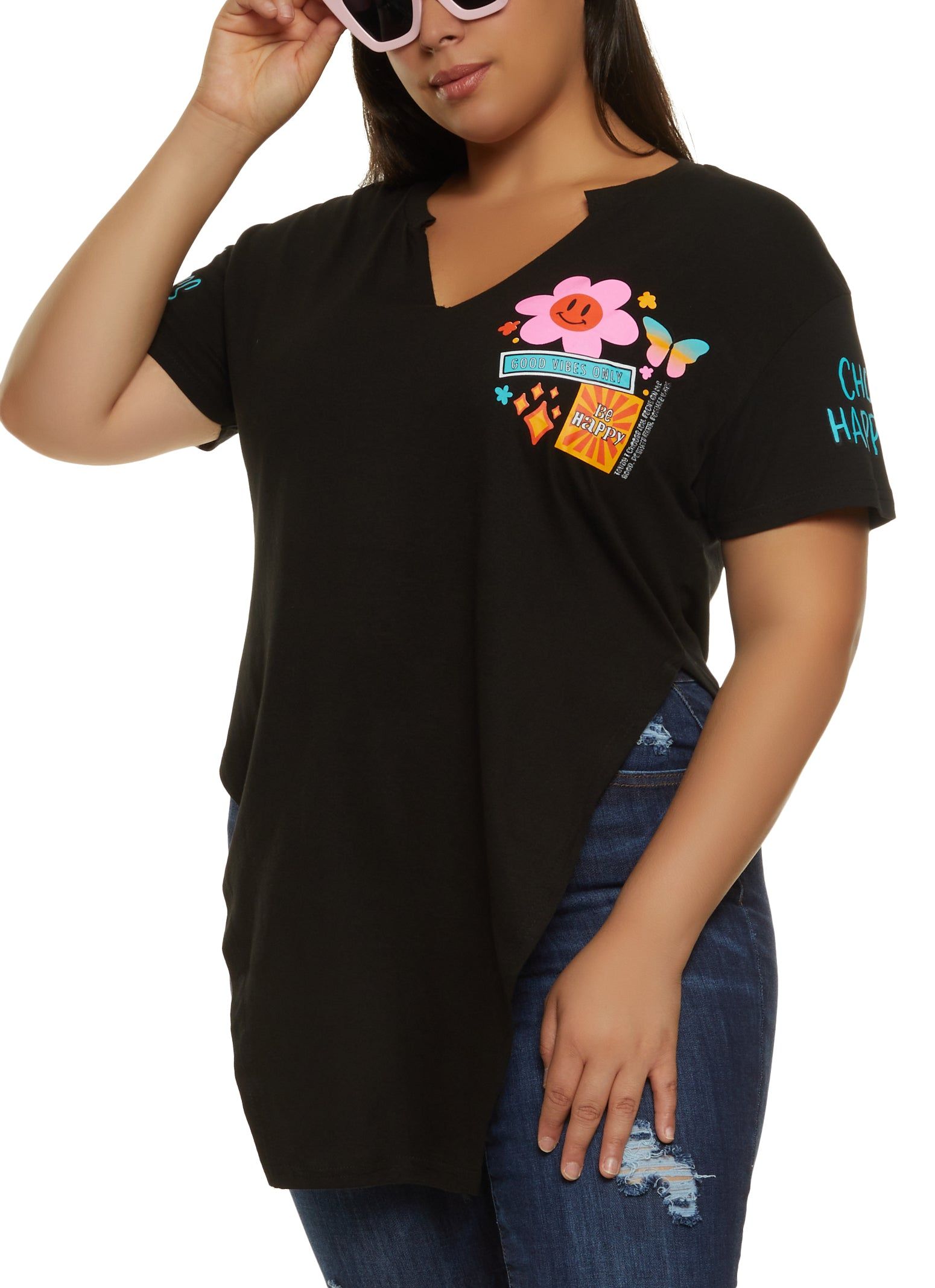 Plus Size Choose Happiness Hanky Hem Graphic Tee sold by Rainbow
