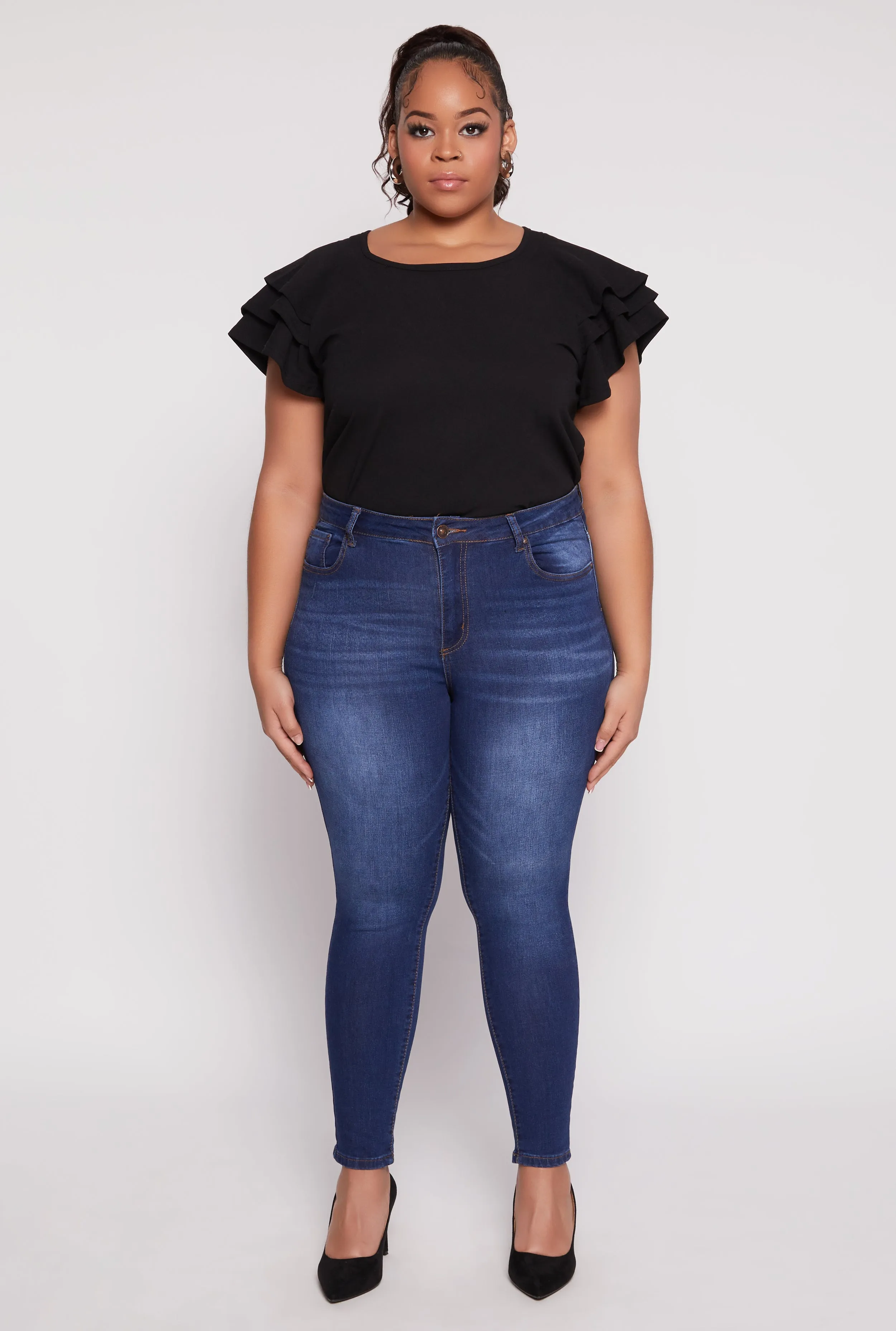 Plus Size Tiered Flutter Sleeve Blouse sold by Rainbow