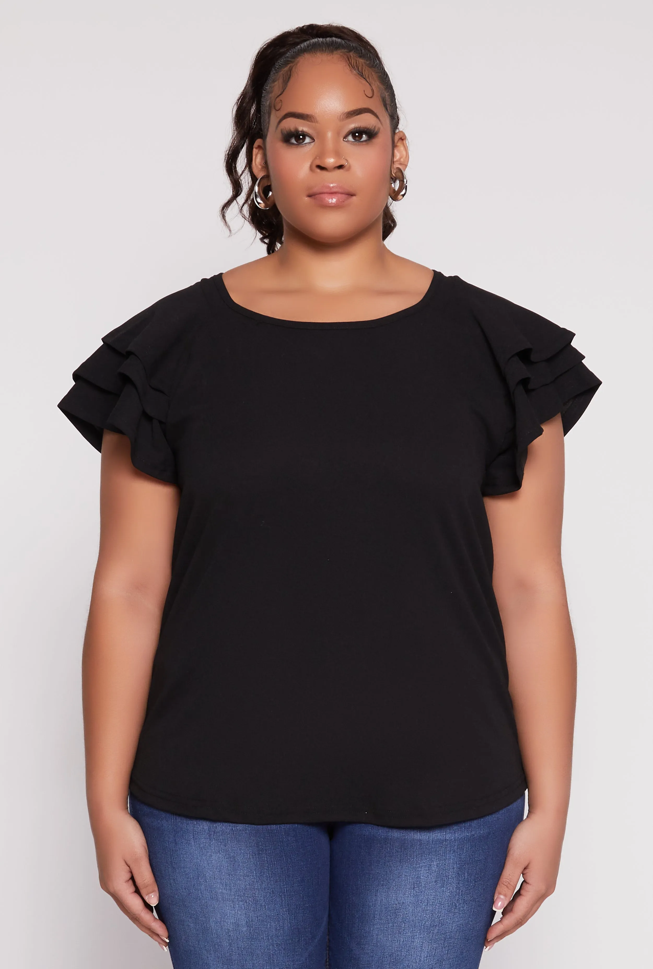 Plus Size Tiered Flutter Sleeve Blouse sold by Rainbow product image thumbnail 2