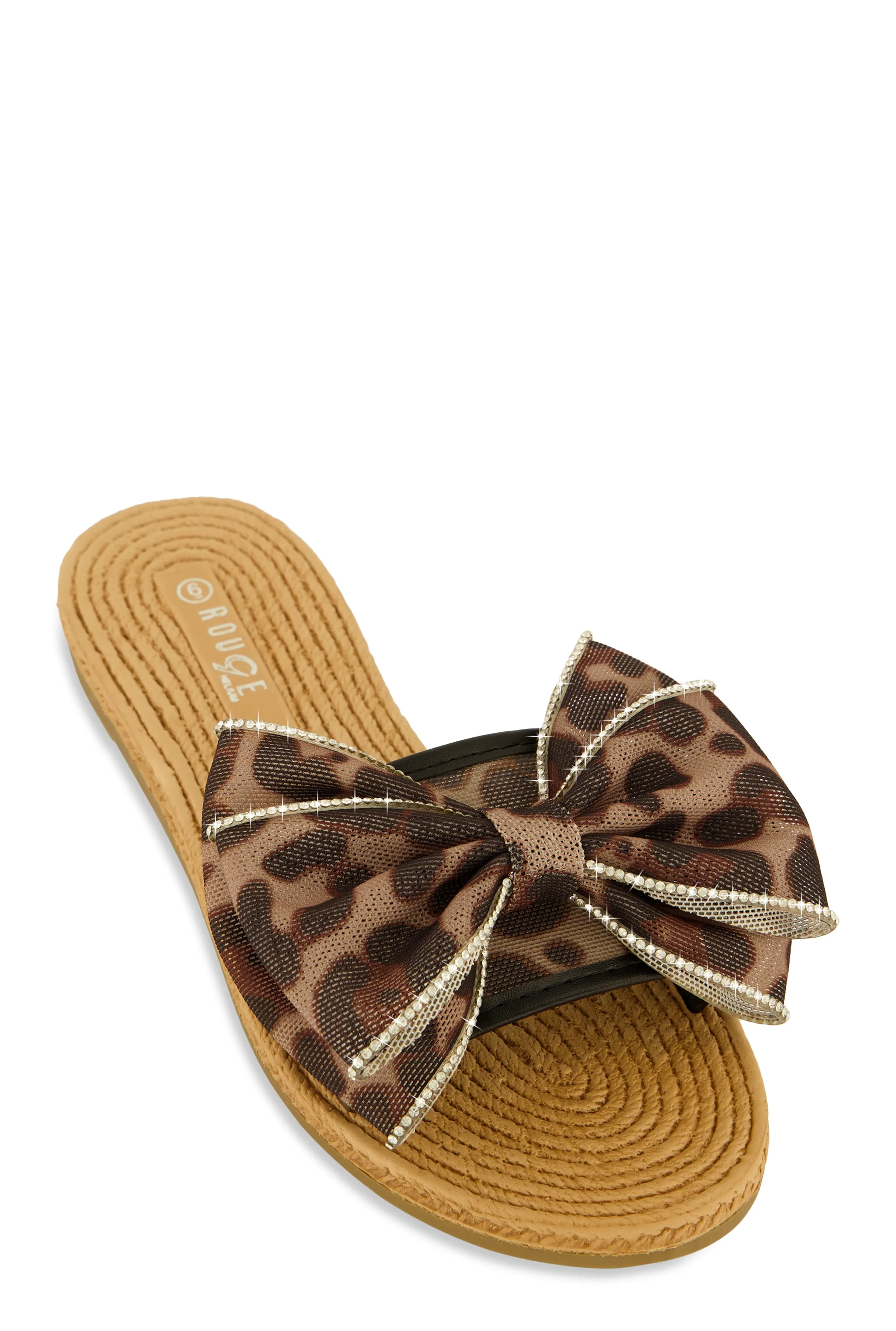 Rhinestone Trim Bow Slide Sandals sold by Rainbow
