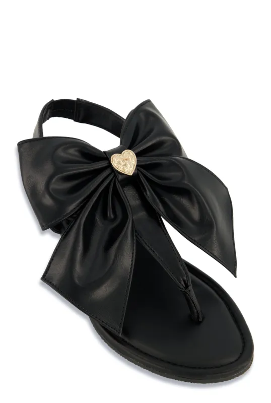 Heart Charm Bow Corded Thong Sandals sold by Rainbow
