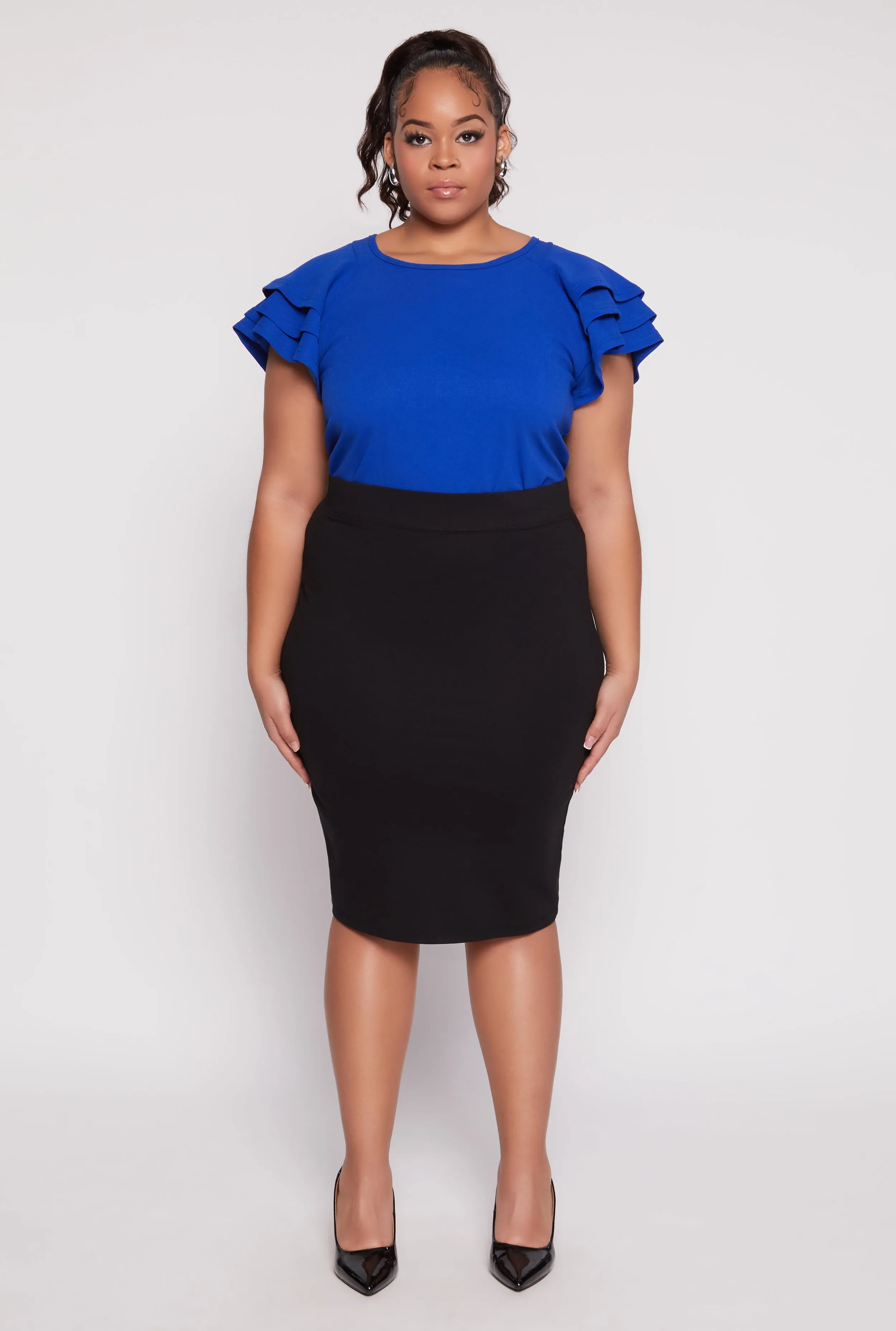 Plus Size Tiered Flutter Sleeve Blouse sold by Rainbow