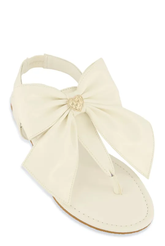 Heart Charm Bow Corded Thong Sandals sold by Rainbow