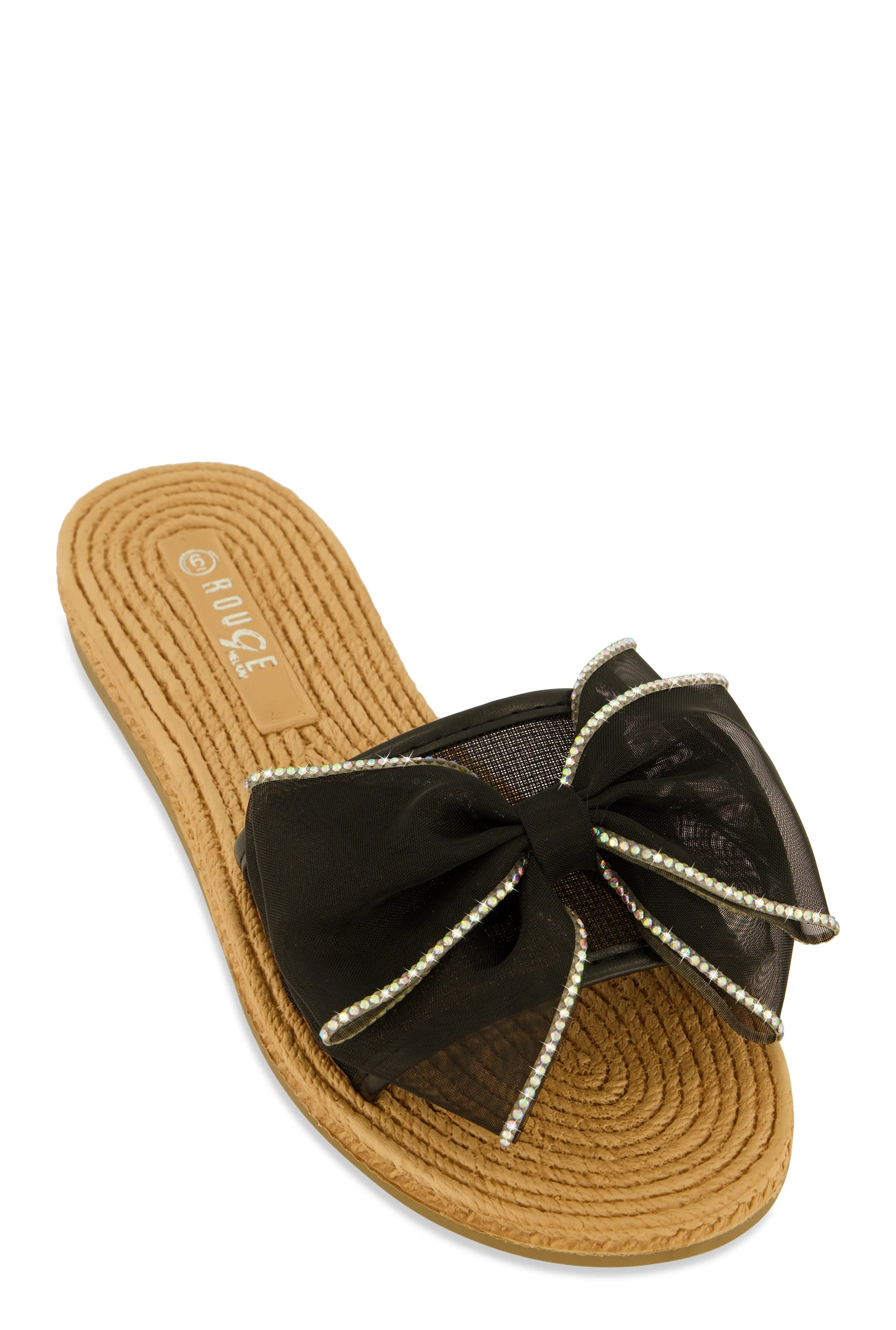 Rhinestone Trim Bow Slide Sandals sold by Rainbow
