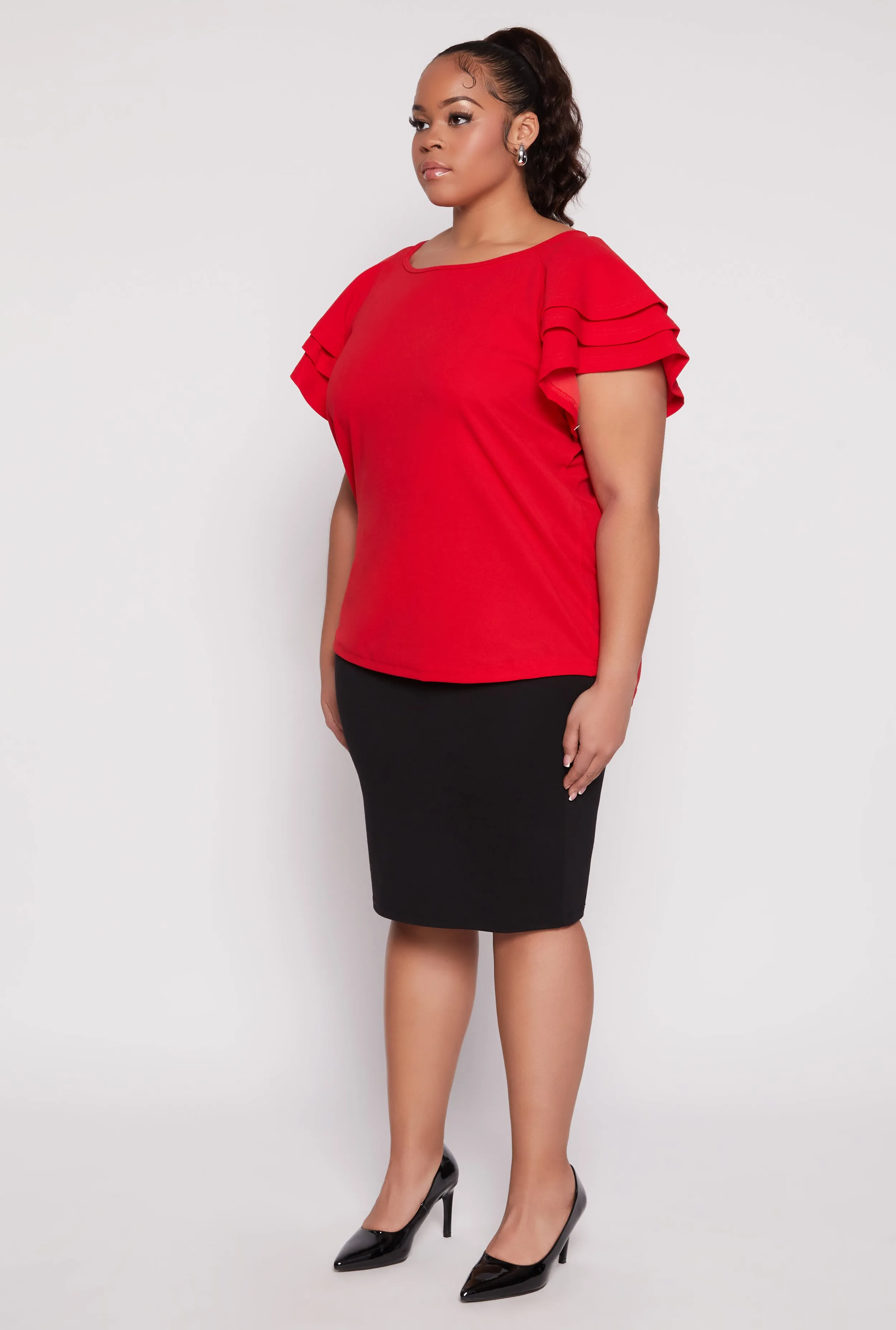 Plus Size Tiered Flutter Sleeve Blouse sold by Rainbow product image thumbnail 3