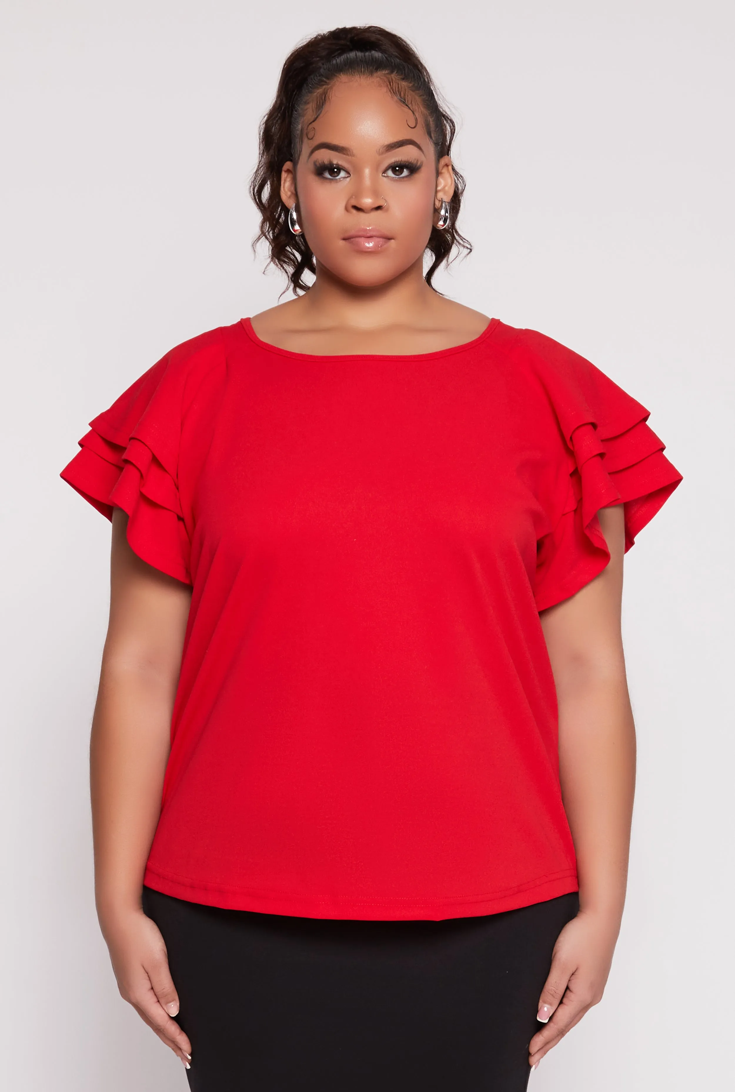 Plus Size Tiered Flutter Sleeve Blouse sold by Rainbow product image thumbnail 2