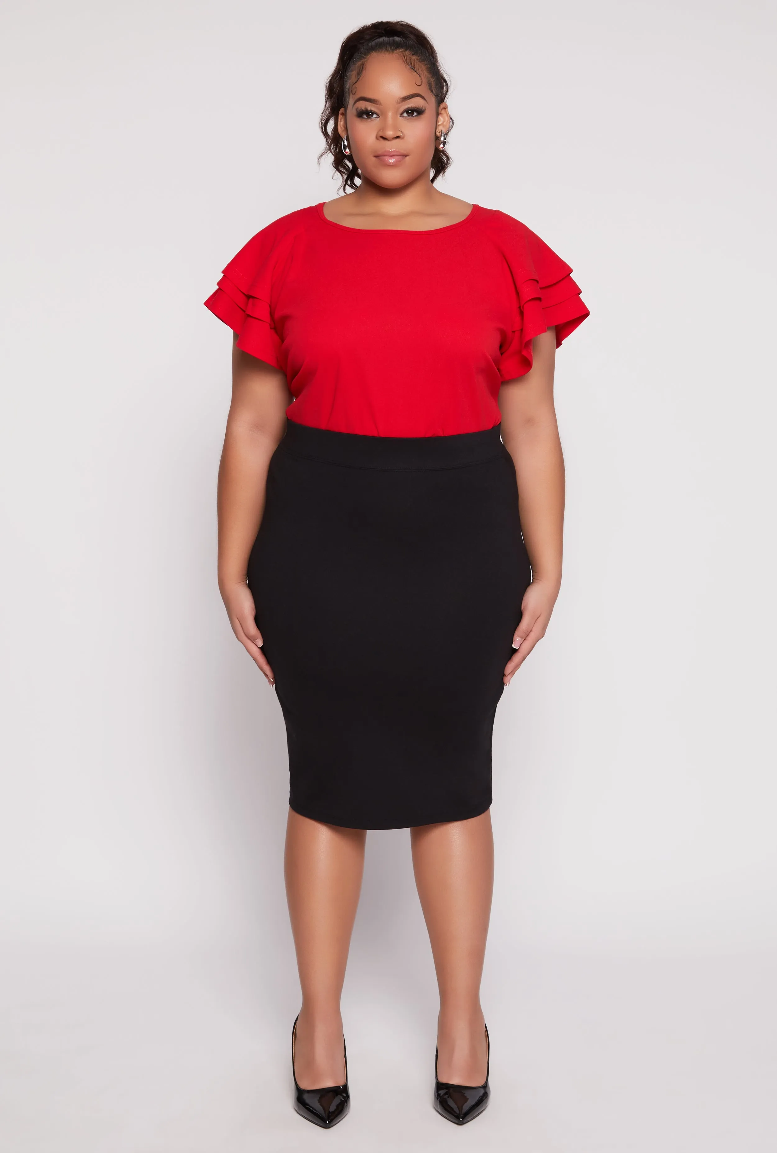 Plus Size Tiered Flutter Sleeve Blouse sold by Rainbow