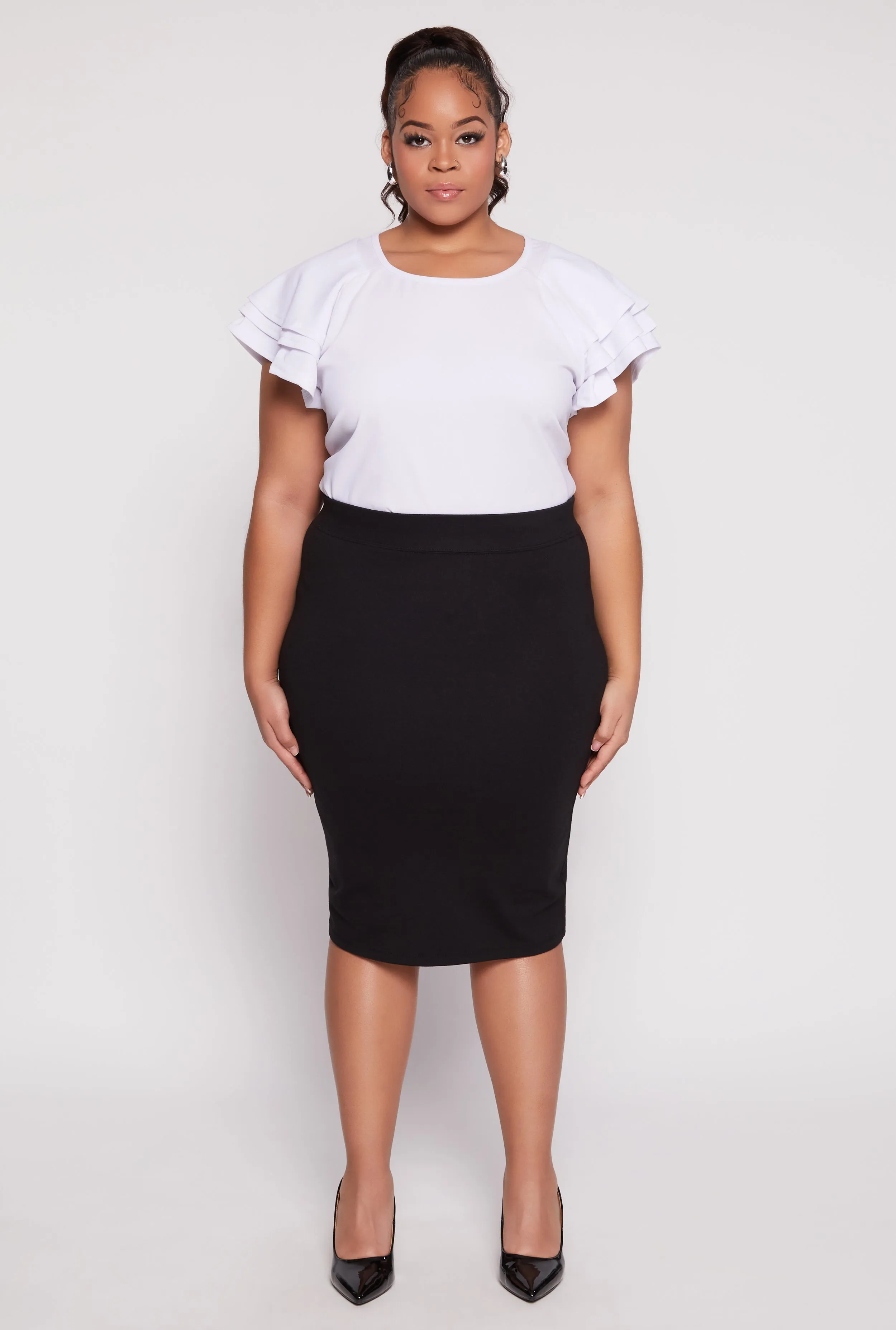 Plus Size Tiered Flutter Sleeve Blouse sold by Rainbow