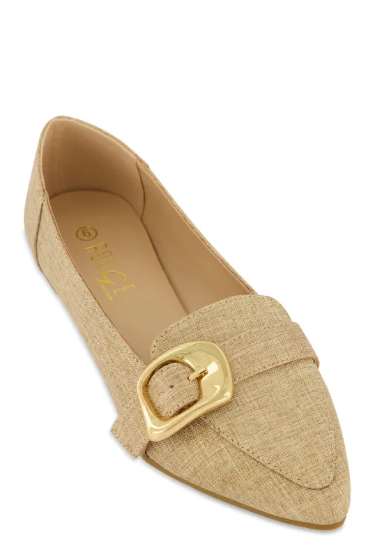 Metallic Buckle Pointed Toe Flats sold by Rainbow