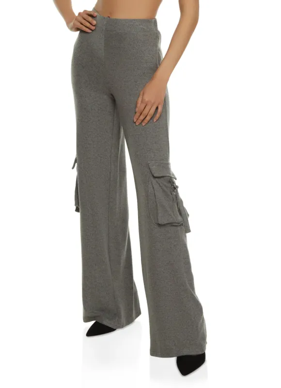 Brushed Knit Wide Leg Cargo Pocket Pants sold by Rainbow