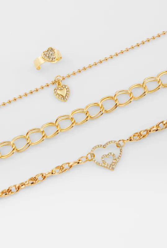 Cubic Zirconia Heart Anklet Trio with Toe Ring sold by Rainbow