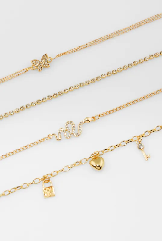 Cubic Zirconia Charm Anklets Set of 4 sold by Rainbow
