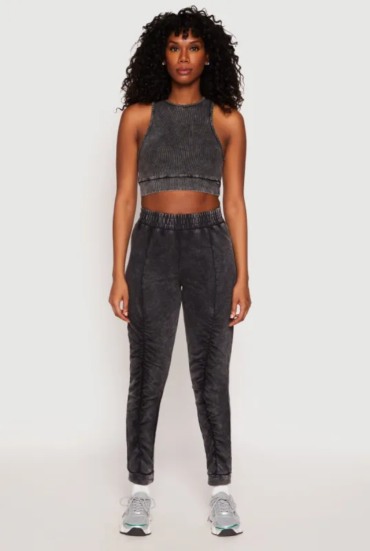 French Terry Acid Wash Ruched Joggers sold by Rainbow