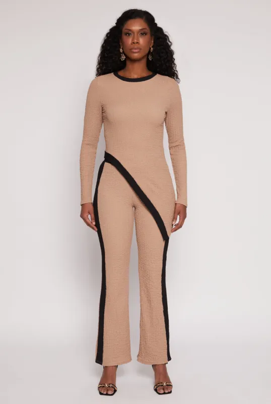 Contrast Trim Textured Knit Pants sold by Rainbow