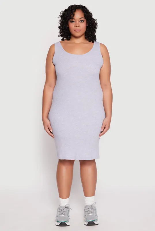 Plus Size Rib Knit Scoop Neck Tank Dress sold by Rainbow
