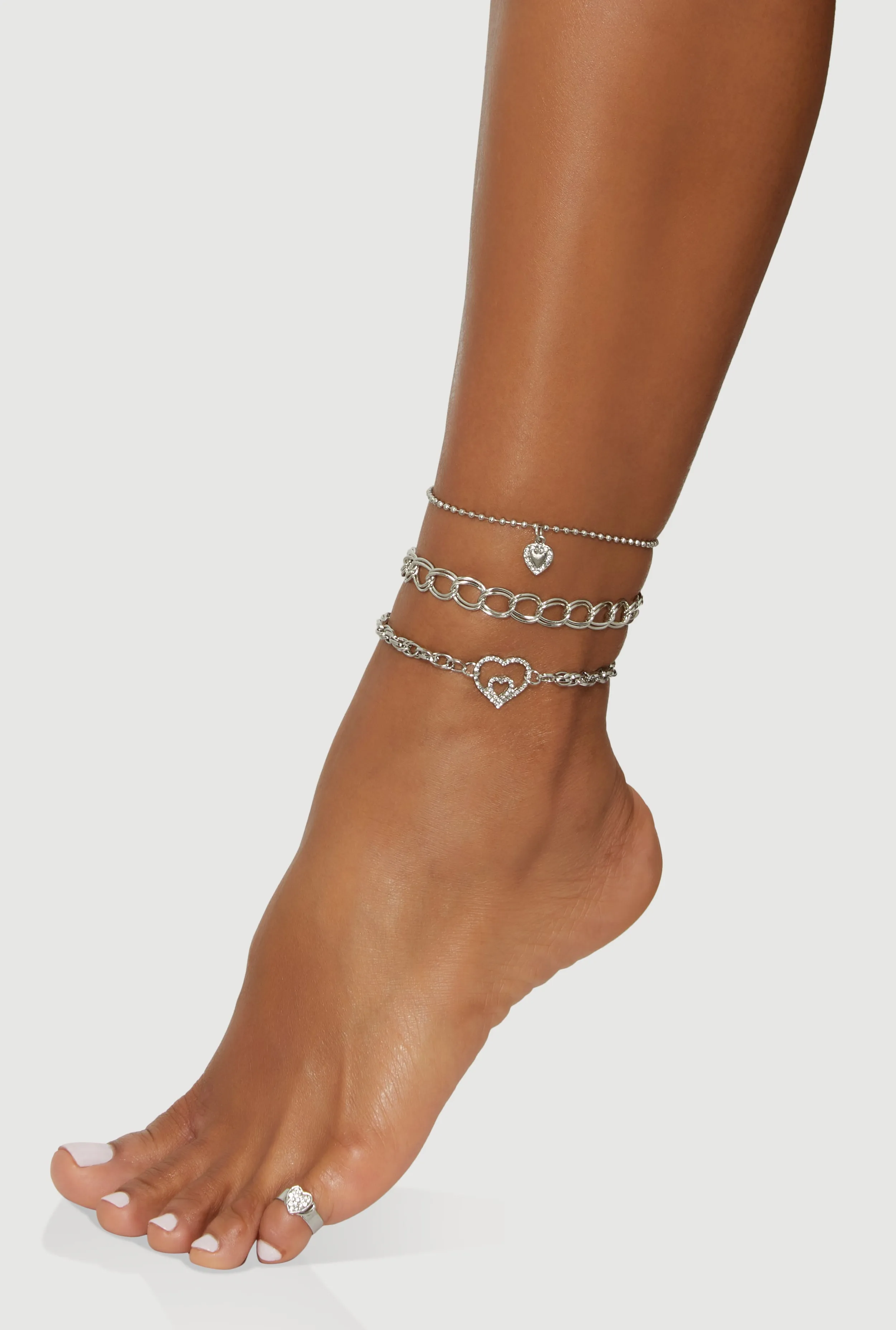 Cubic Zirconia Heart Anklet Trio with Toe Ring sold by Rainbow product image thumbnail 2