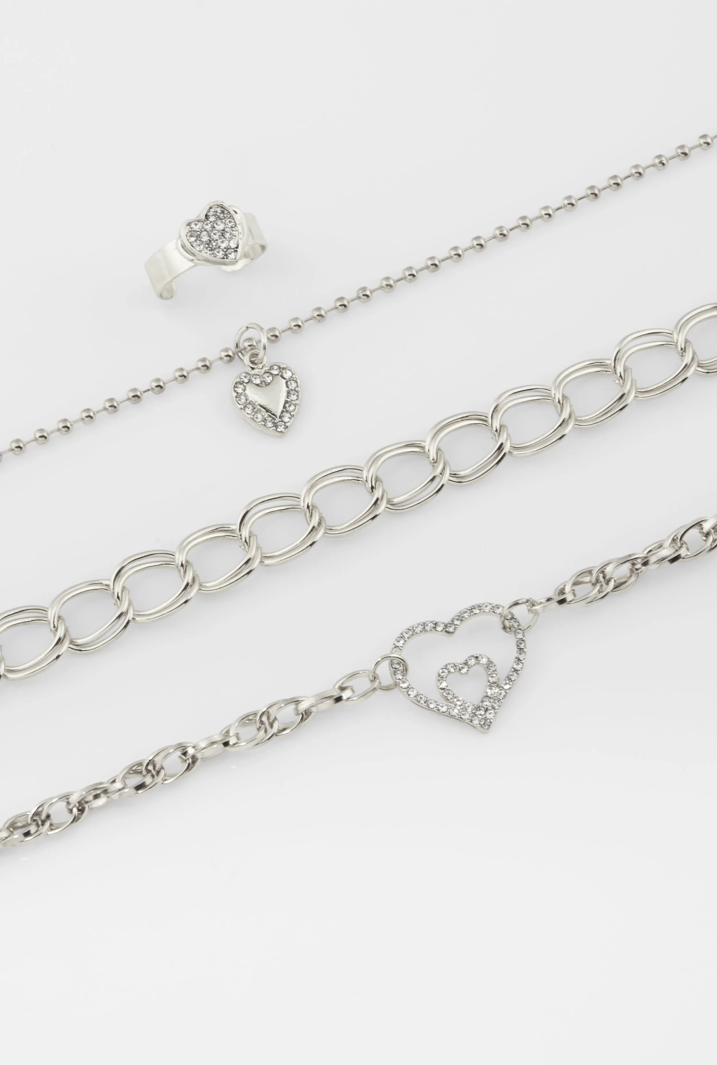 Cubic Zirconia Heart Anklet Trio with Toe Ring sold by Rainbow