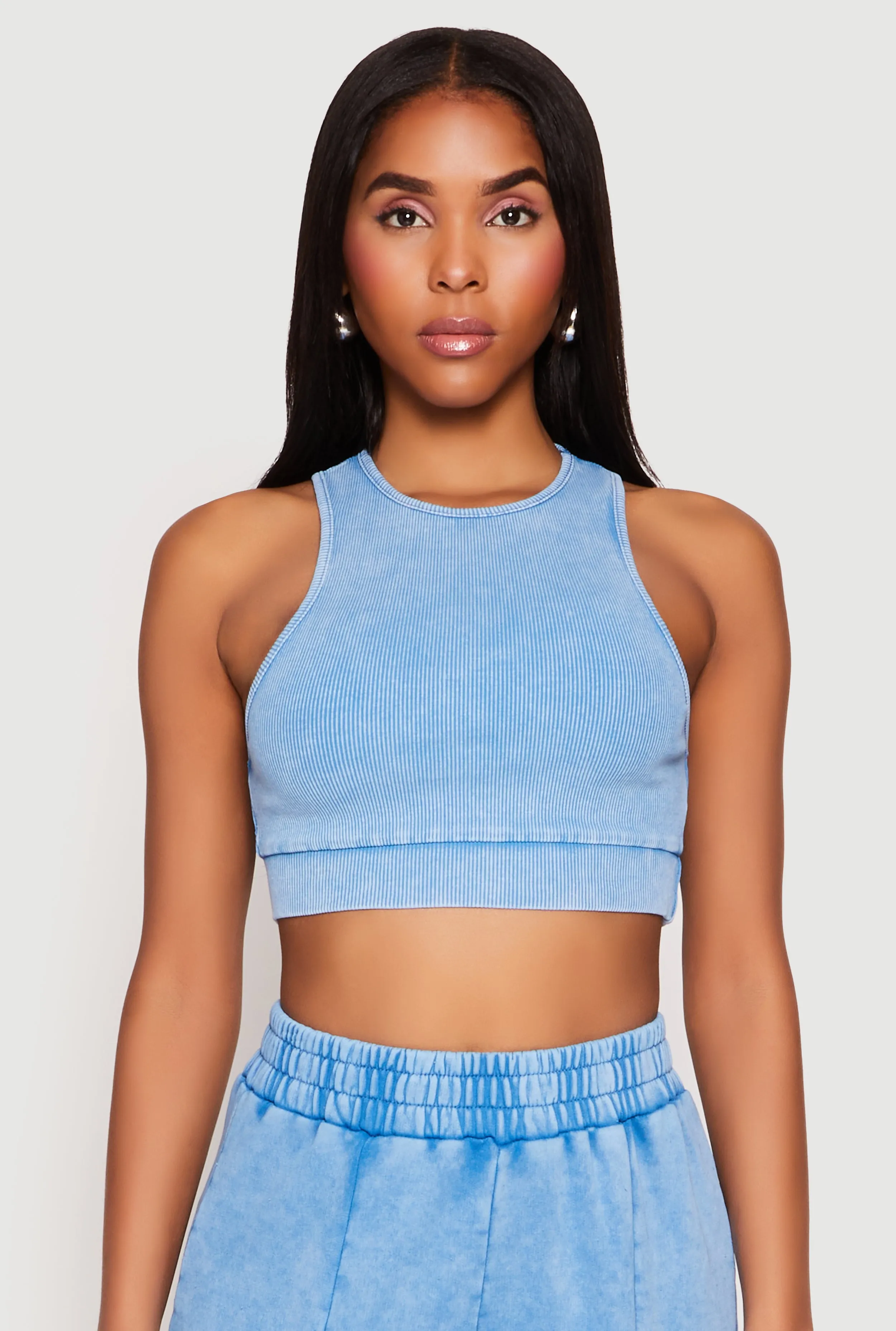Ribbed Knit Acid Wash Racerback Crop Top sold by Rainbow