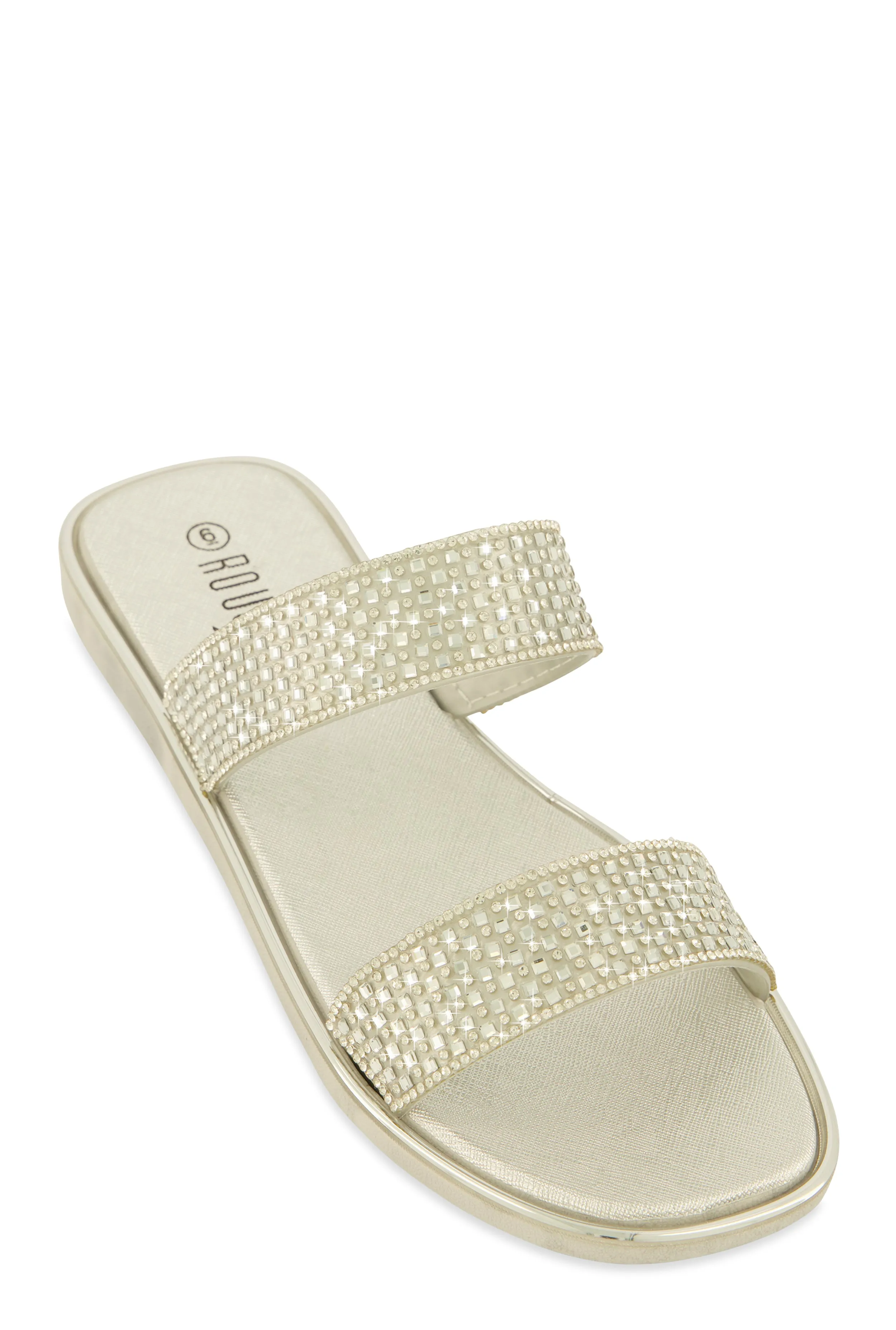 Double Band Rhinestone Slide Sandals sold by Rainbow