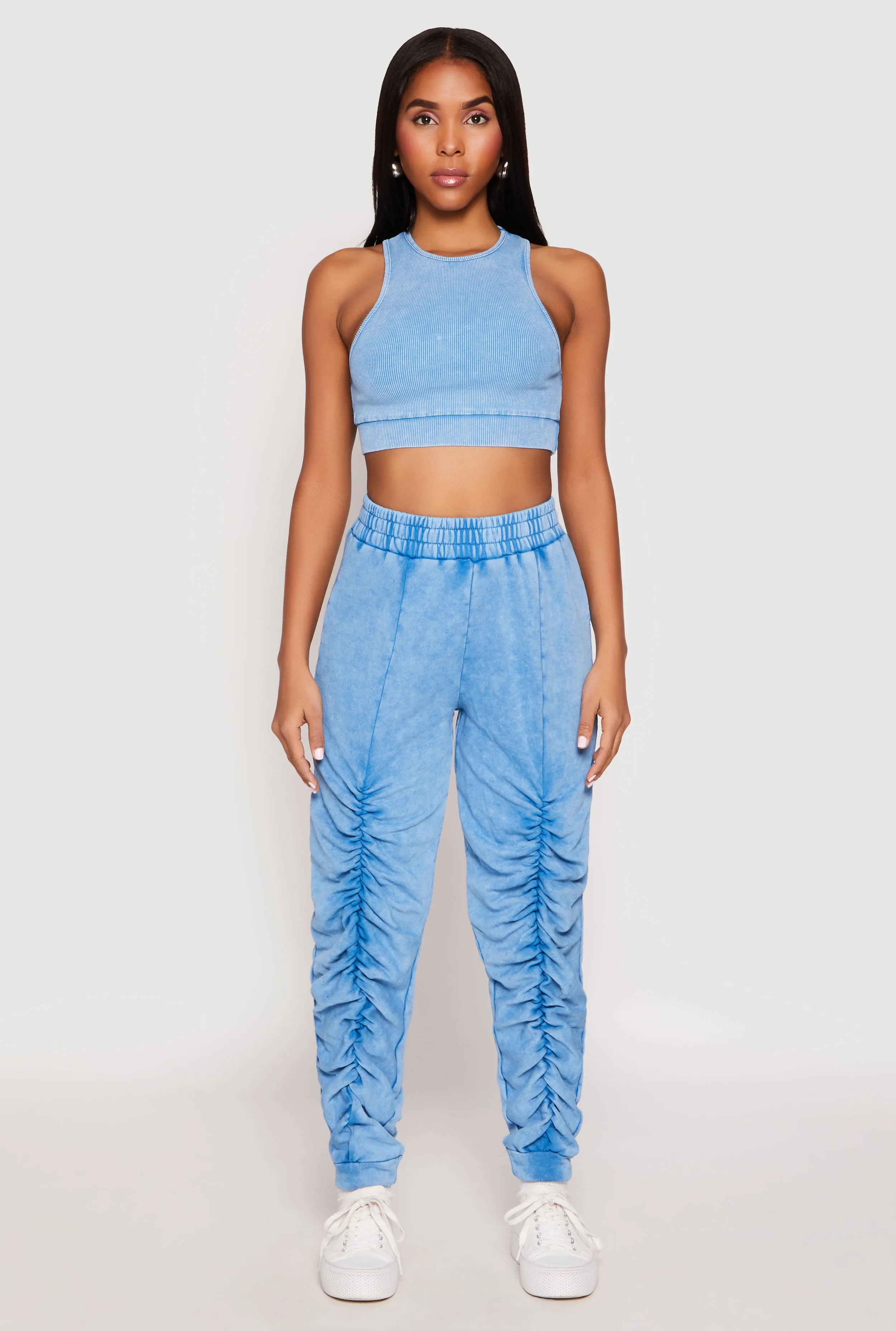 French Terry Acid Wash Ruched Joggers sold by Rainbow