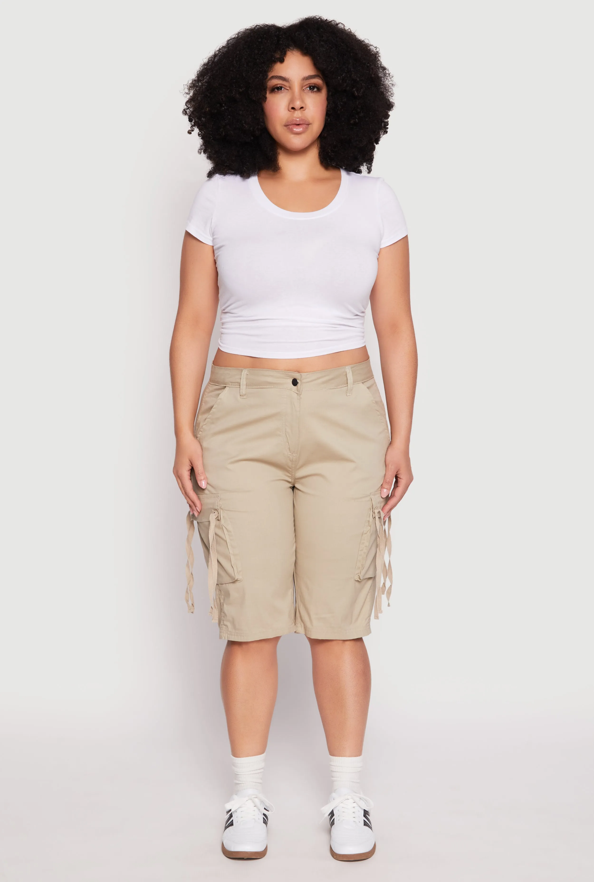 Plus Size Tie Cargo Pocket Bermuda Shorts sold by Rainbow