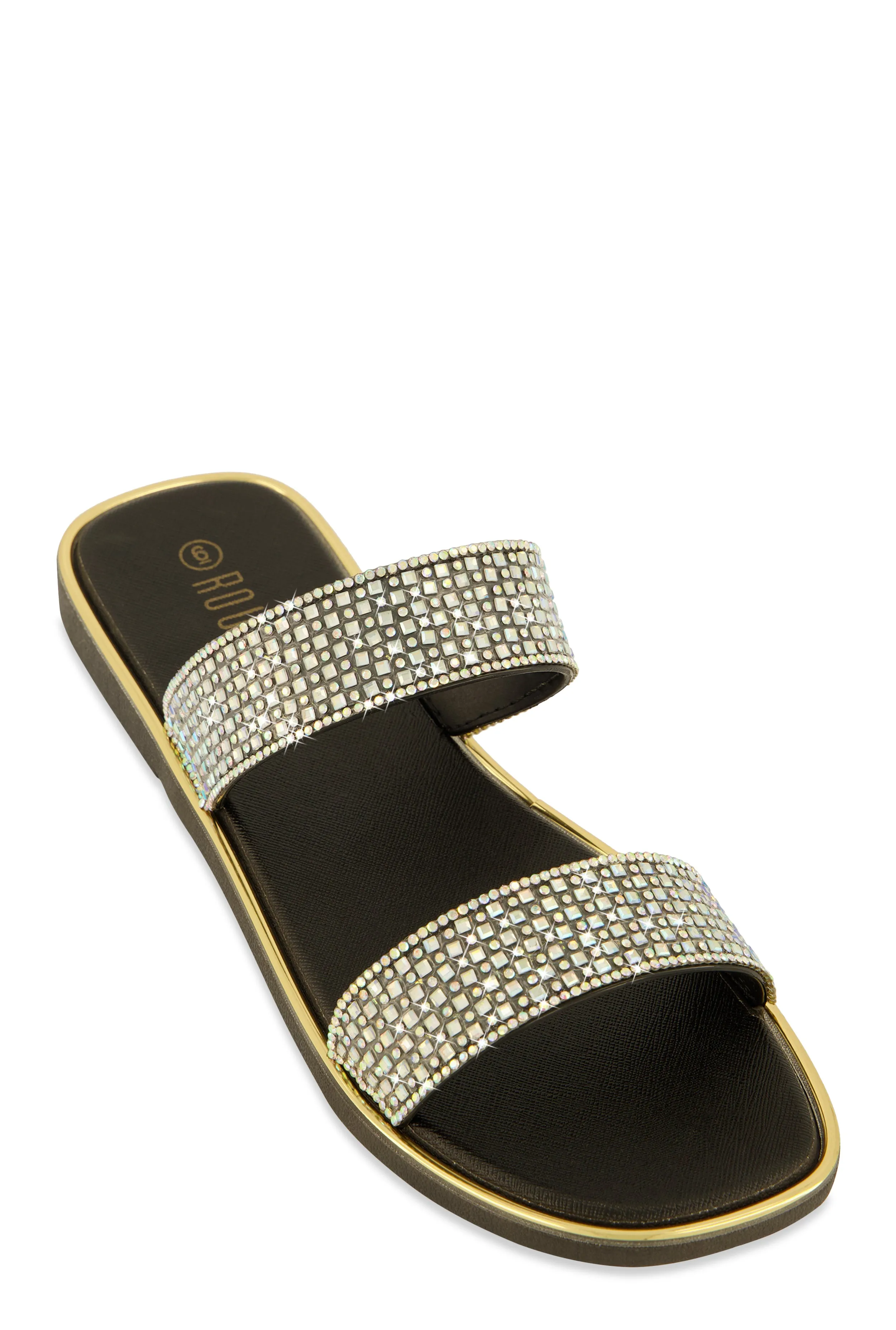 Double Band Rhinestone Slide Sandals sold by Rainbow