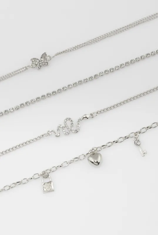 Cubic Zirconia Charm Anklets Set of 4 sold by Rainbow