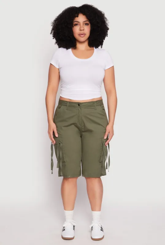 Plus Size Tie Cargo Pocket Bermuda Shorts sold by Rainbow