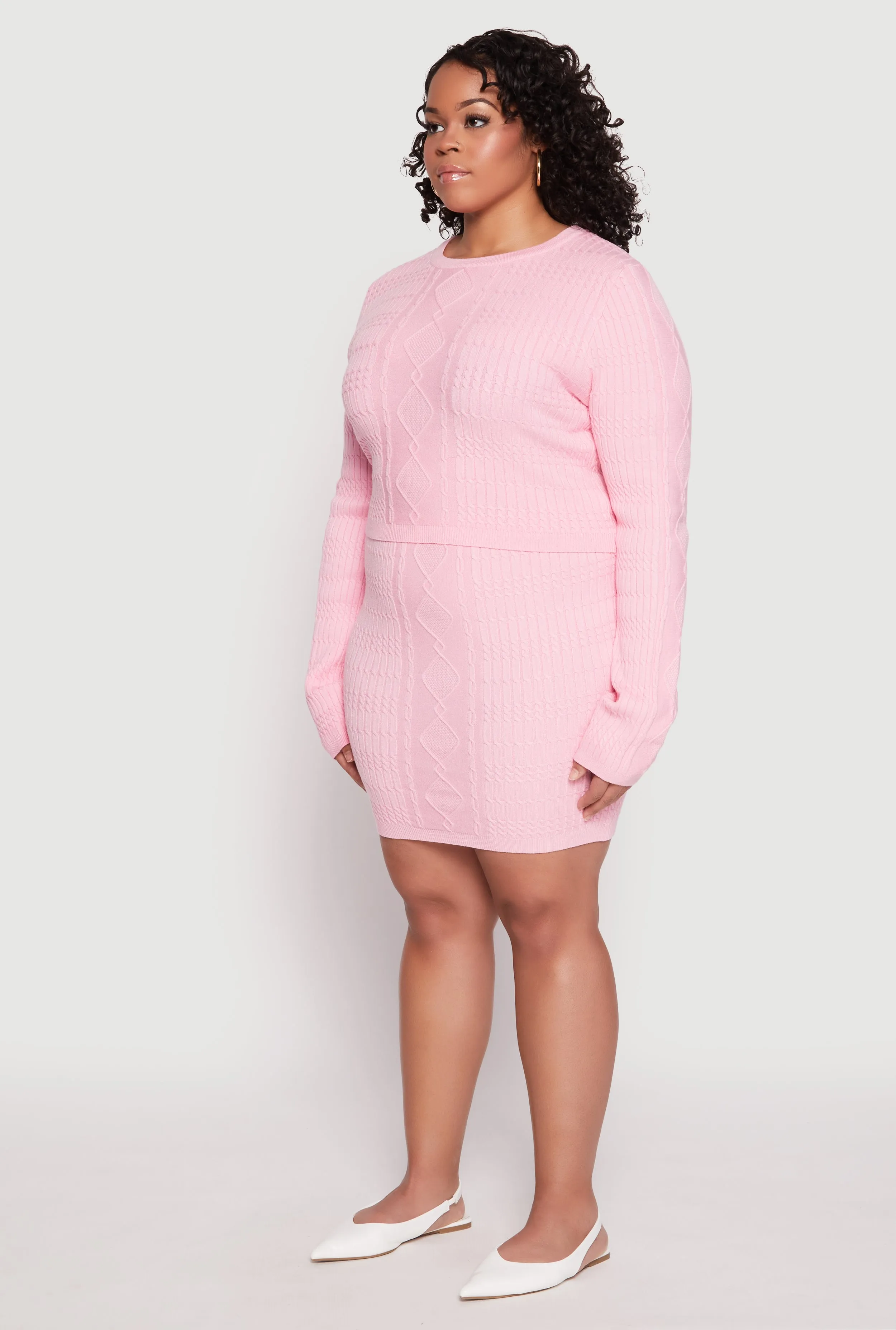 Plus Size Daisy Cable Knit Crew Neck Sweater sold by Rainbow product image thumbnail 3