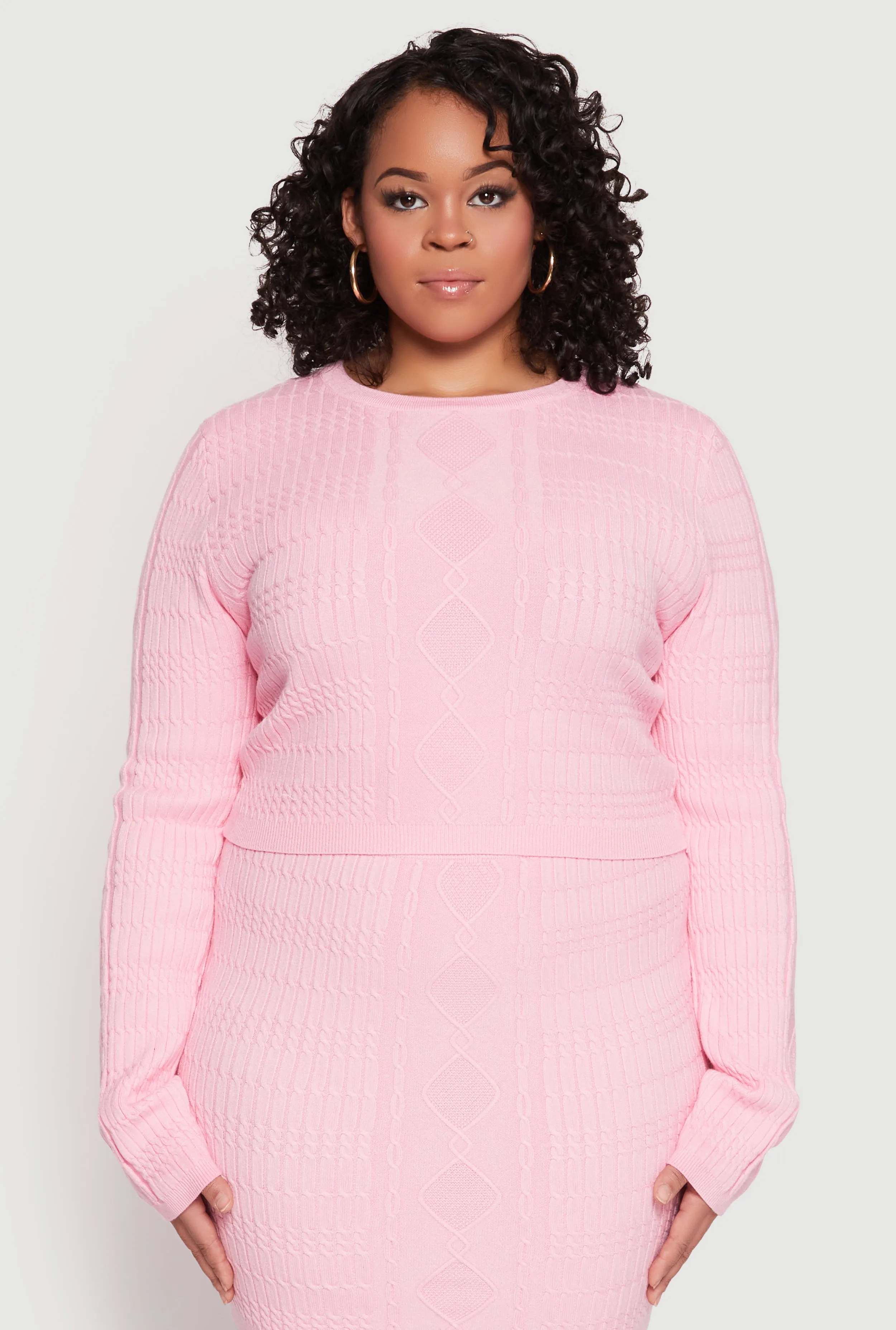 Plus Size Daisy Cable Knit Crew Neck Sweater sold by Rainbow