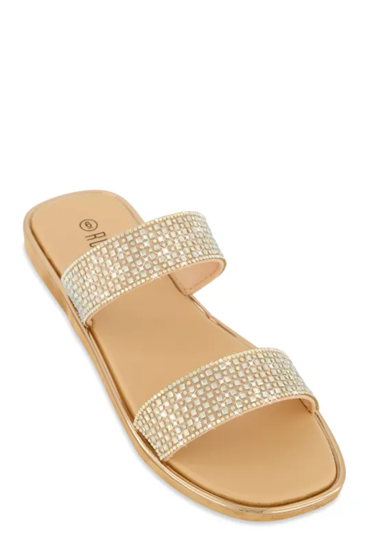 Double Band Rhinestone Slide Sandals sold by Rainbow