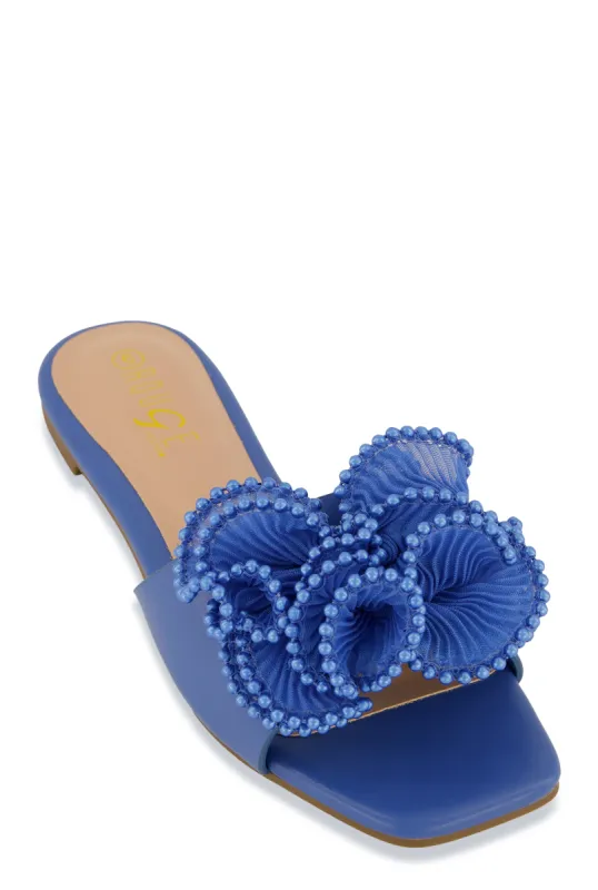 Plisse Beaded Trim Band Slide Sandals sold by Rainbow