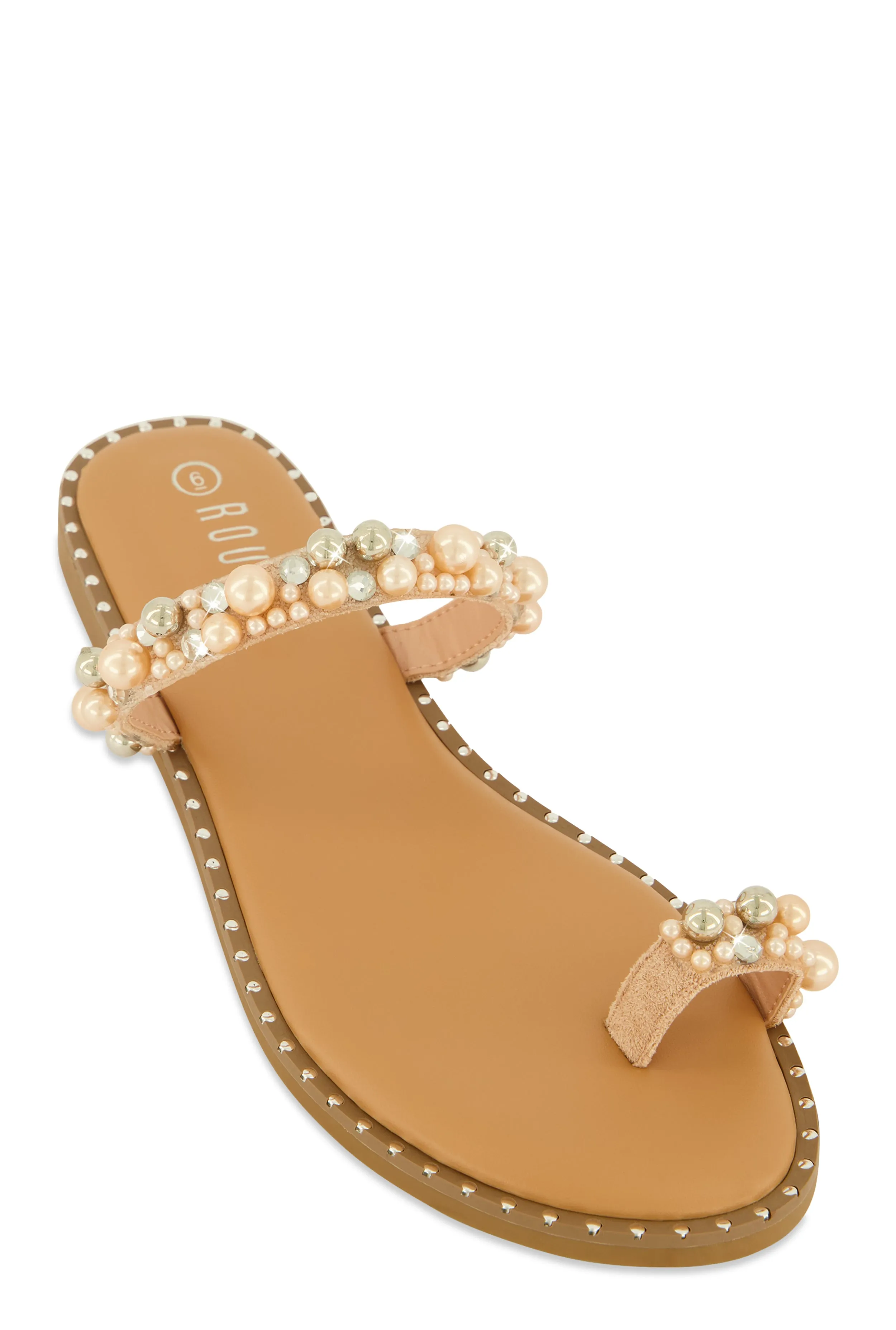 Faux Pearl Rhinestone Toe Loop Slide Sandals sold by Rainbow