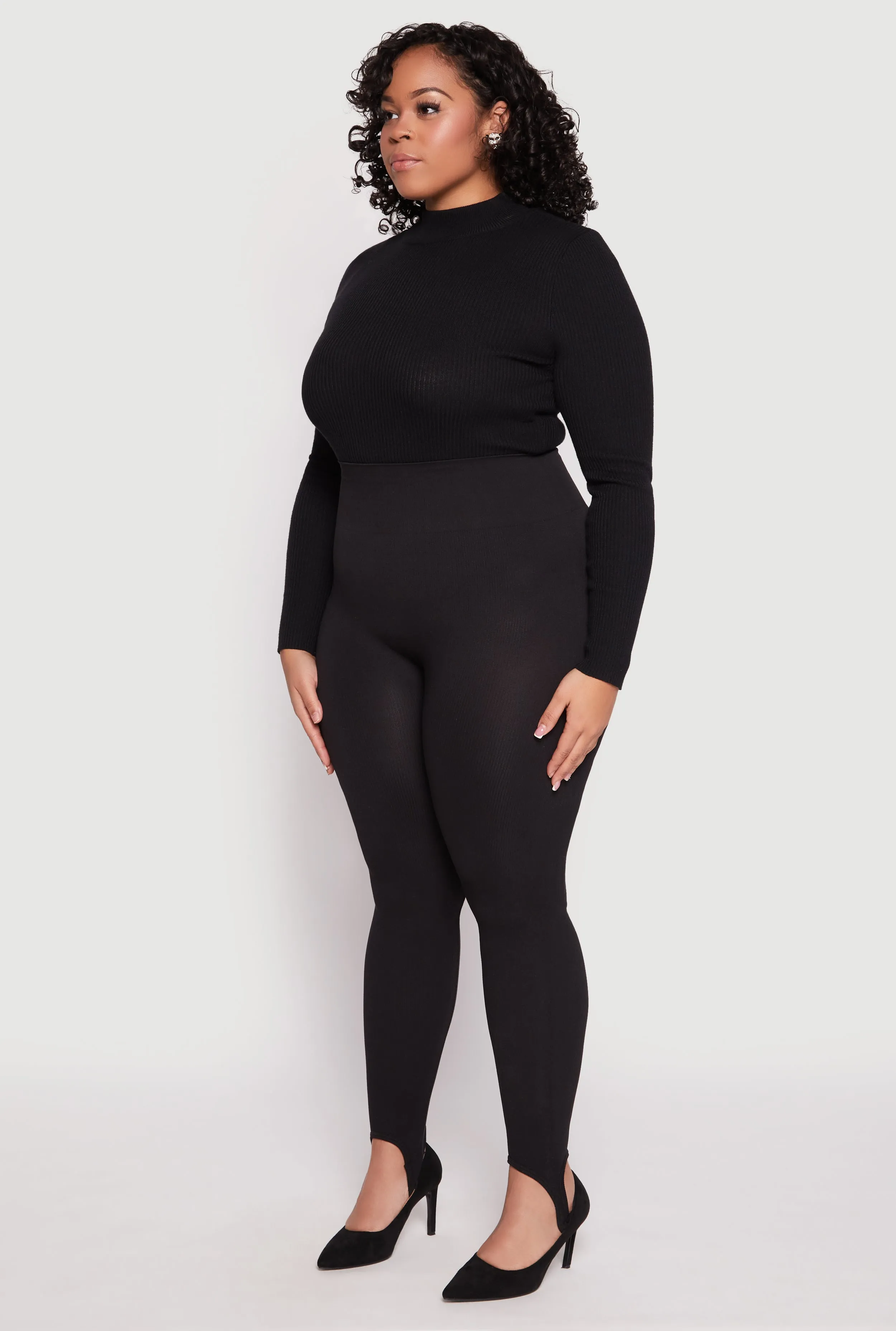 Plus Size Ribbed Knit Seamless Stirrup Leggings sold by Rainbow product image thumbnail 2