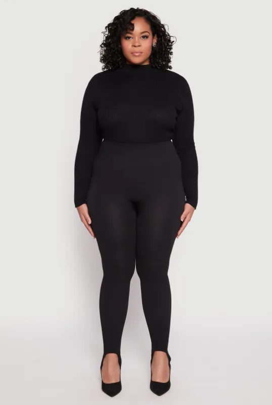 Plus Size Ribbed Knit Seamless Stirrup Leggings sold by Rainbow