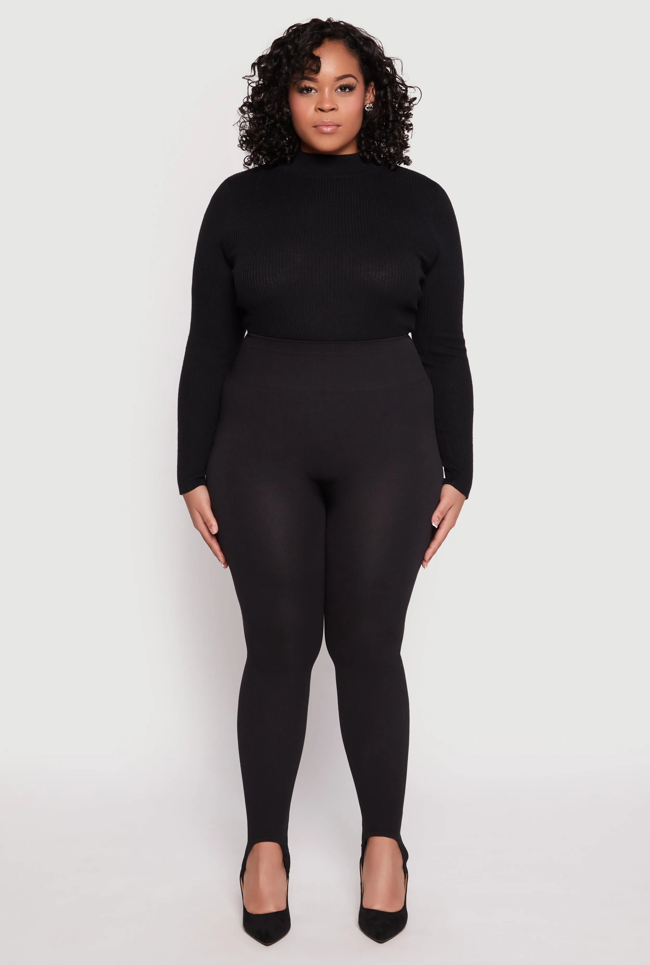 Plus Size Ribbed Knit Seamless Stirrup Leggings sold by Rainbow